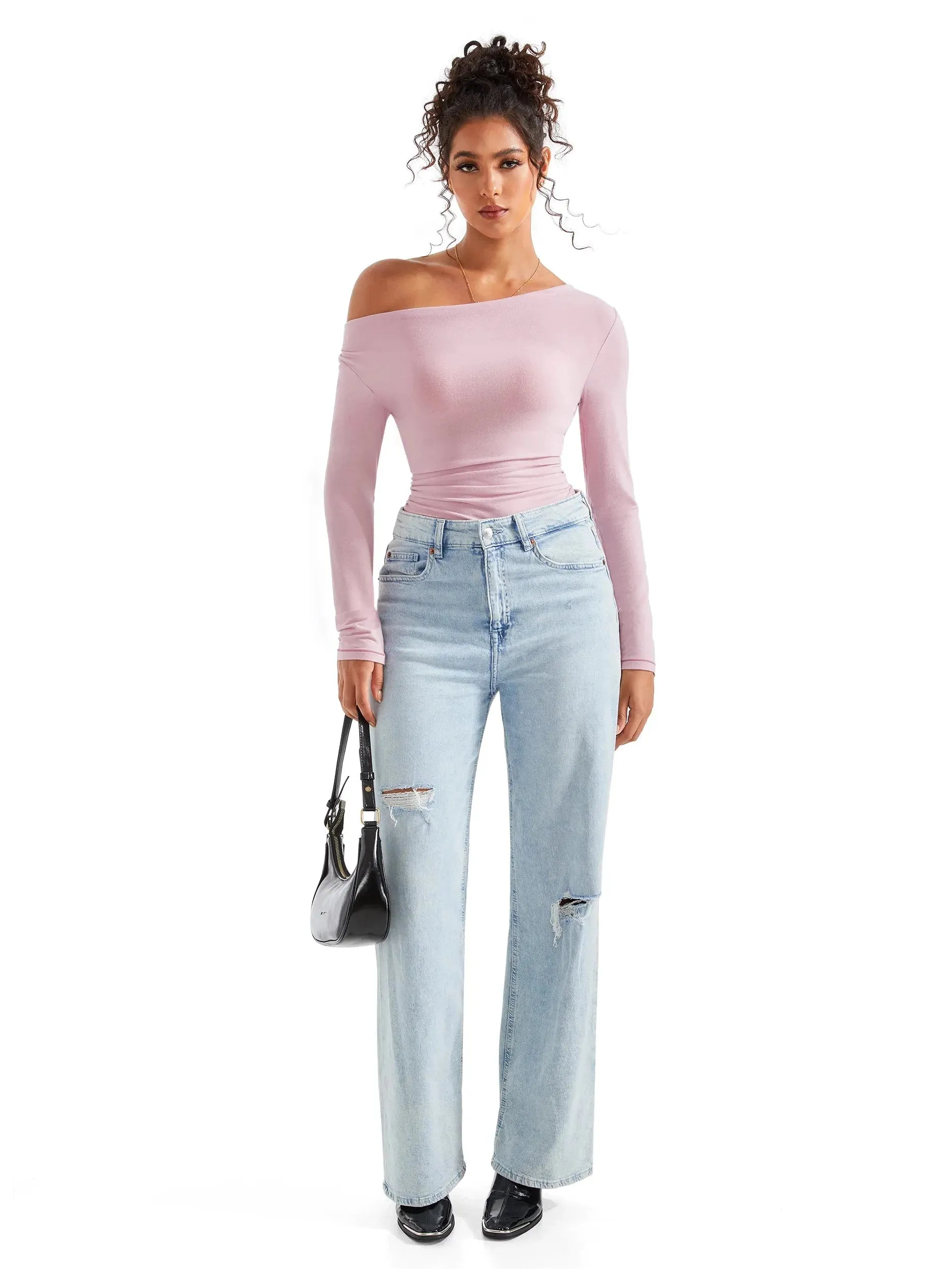 Off Shoulder Cowl Neck Shirt - Long Sleeve