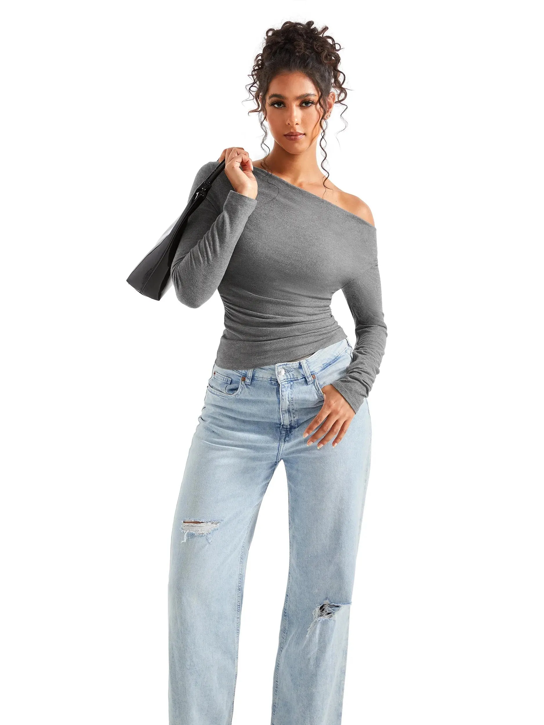 Off Shoulder Cowl Neck Shirt - Long Sleeve