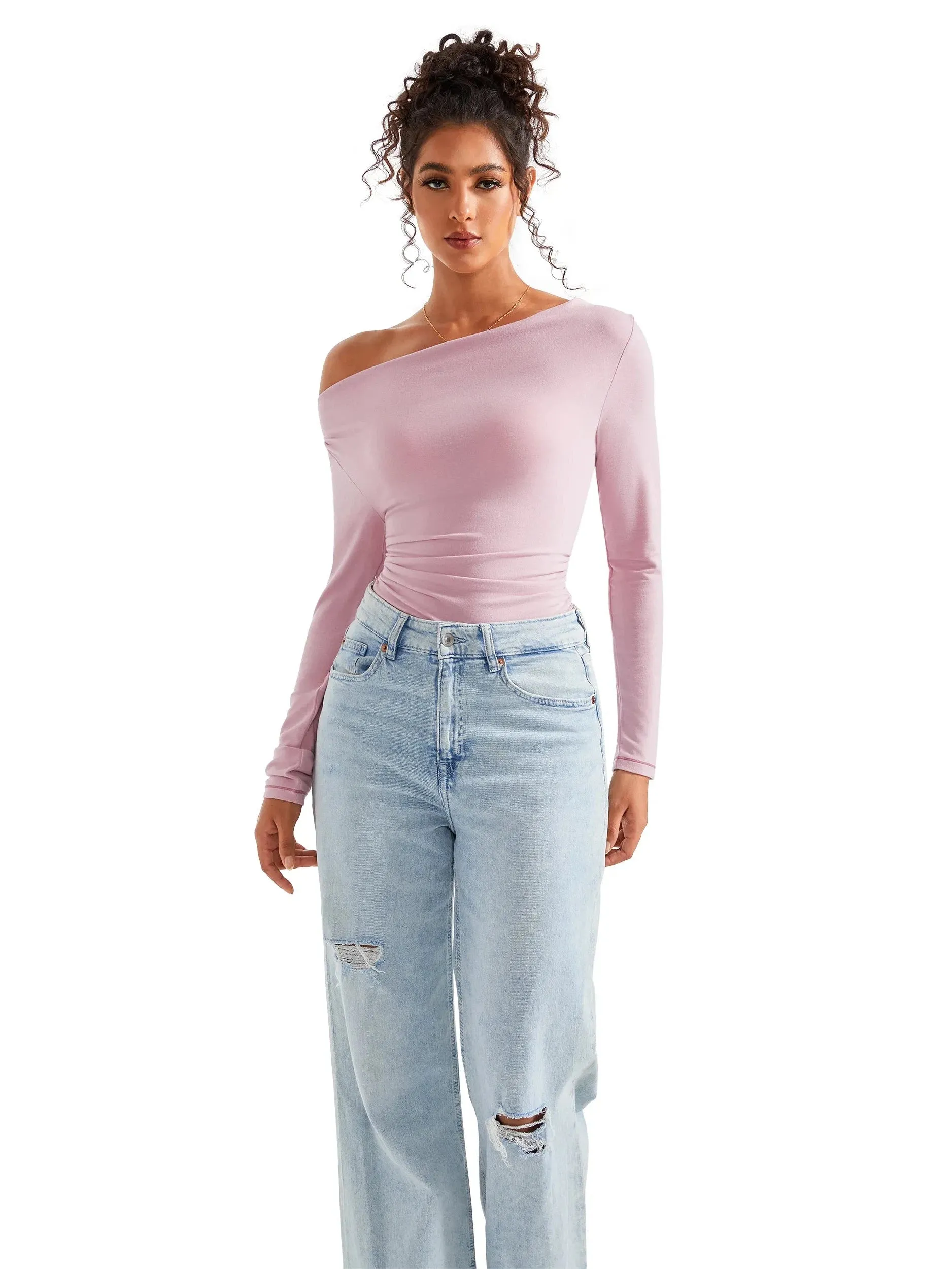 Off Shoulder Cowl Neck Shirt - Long Sleeve