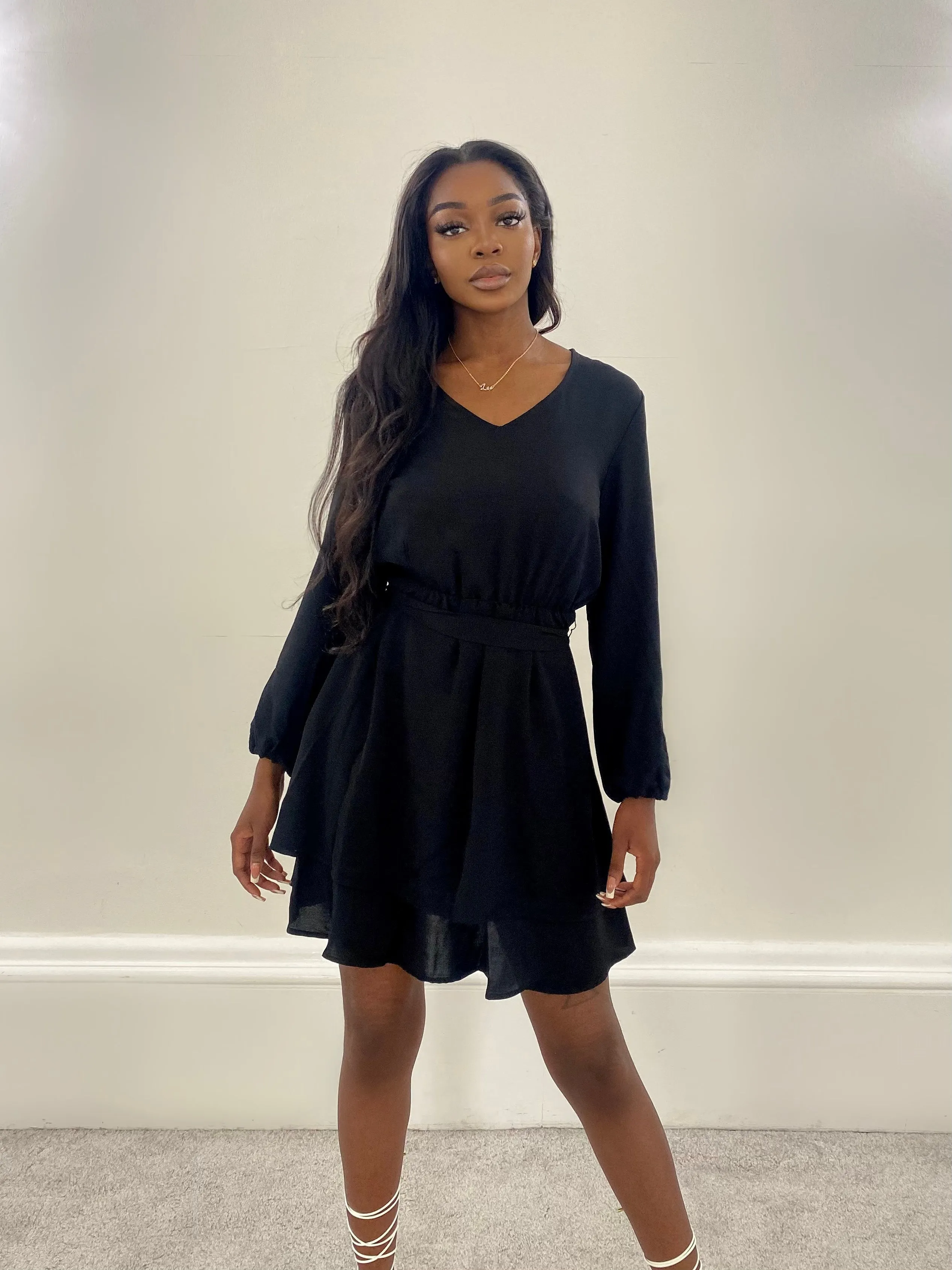 ONLY Black Long-Sleeve V-NECK DRESS