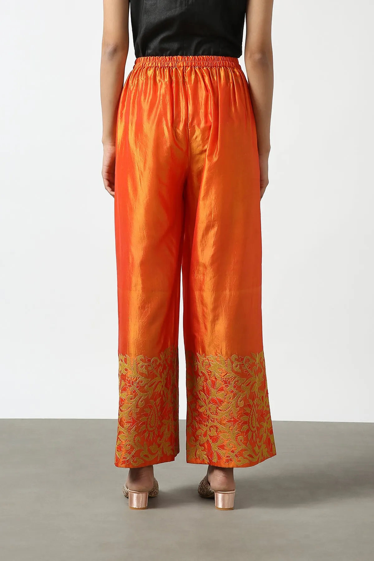 Orange Silk Embroidered Pant