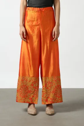 Orange Silk Embroidered Pant