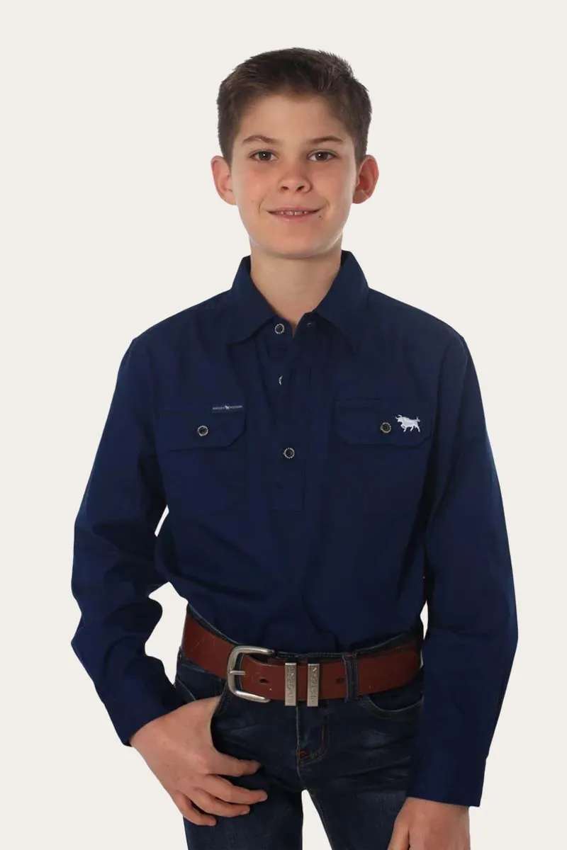 Ord River Half Button Kids Work Shirt - Navy