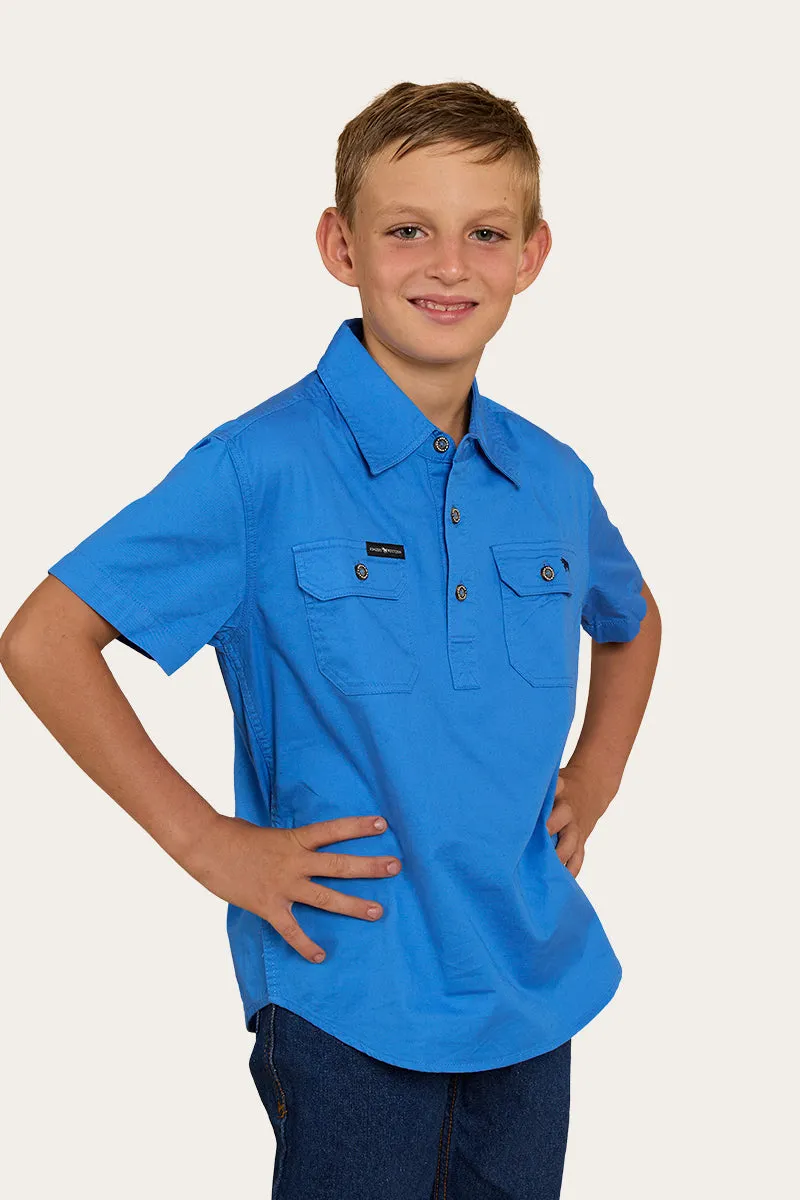 Ord River Kids Half Button Short Sleeve Work Shirt - Blue