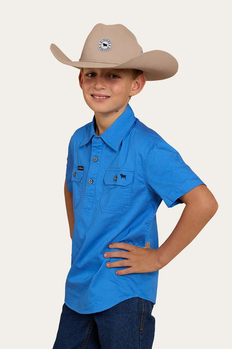 Ord River Kids Half Button Short Sleeve Work Shirt - Blue