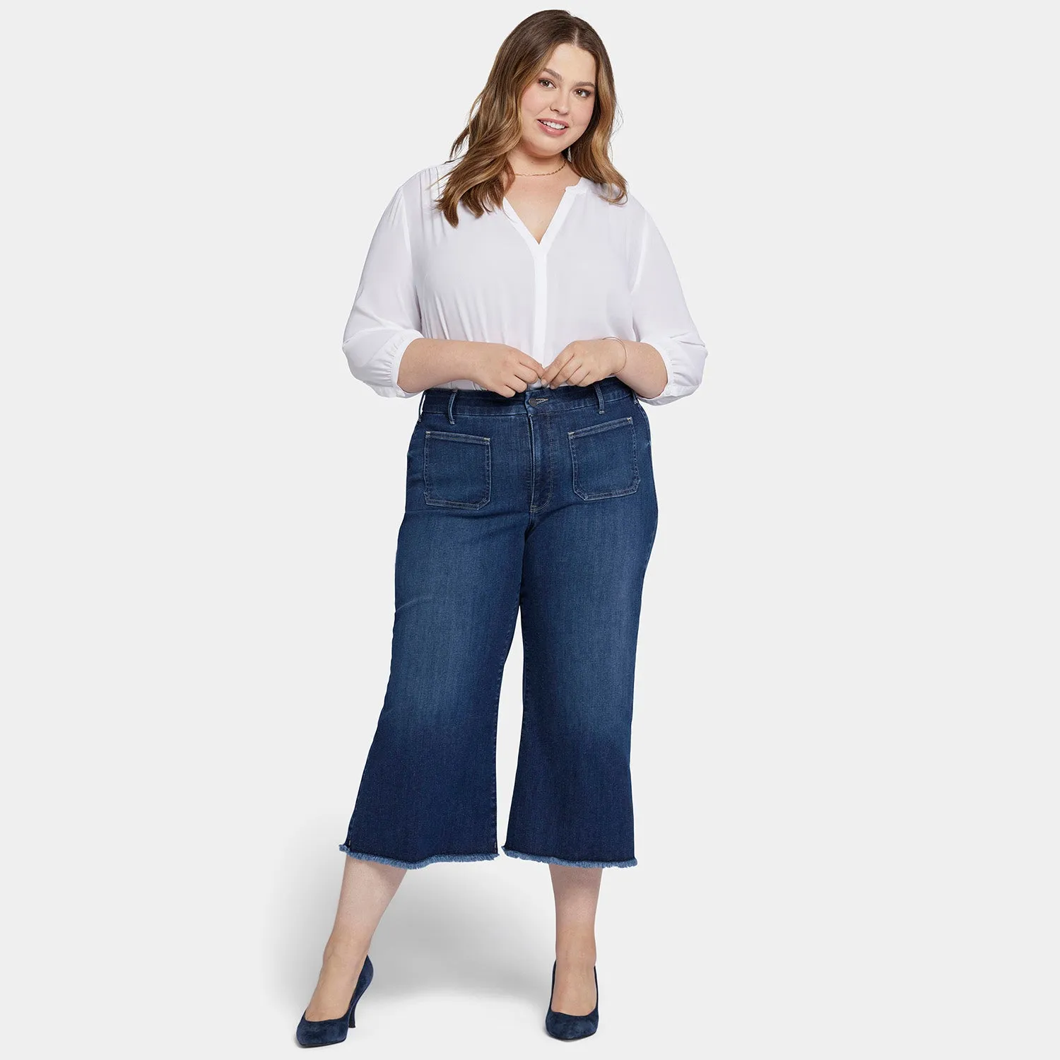 Patchie Wide Leg Capri Jeans In Petite Plus Size - Fanciful