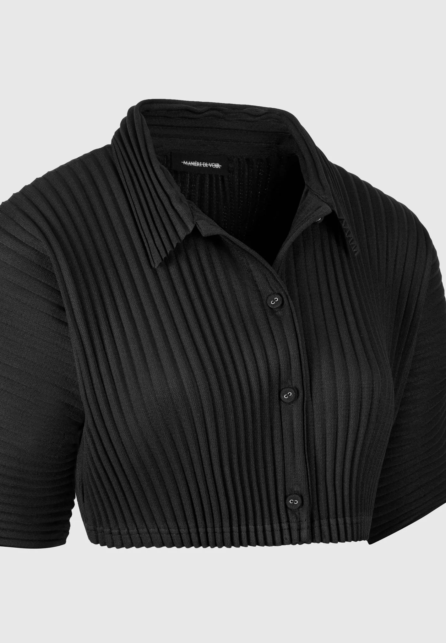 Pleated Cropped Shirt - Black