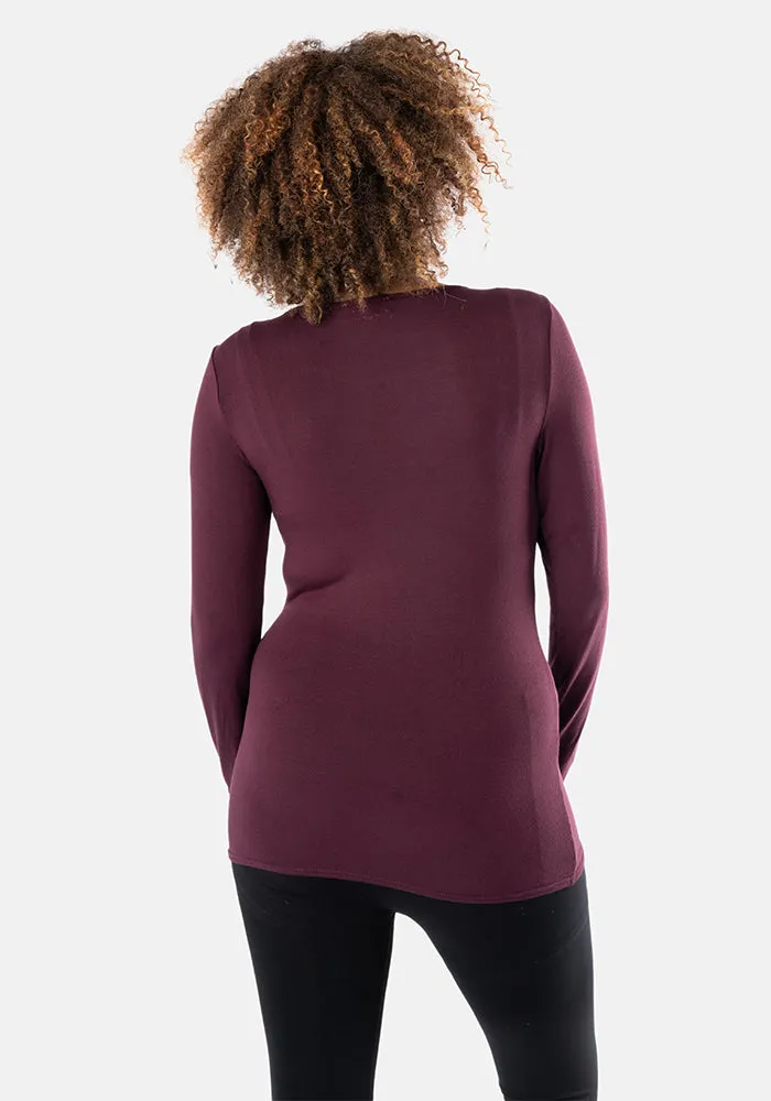 Plum Long Sleeve Round Neck Top