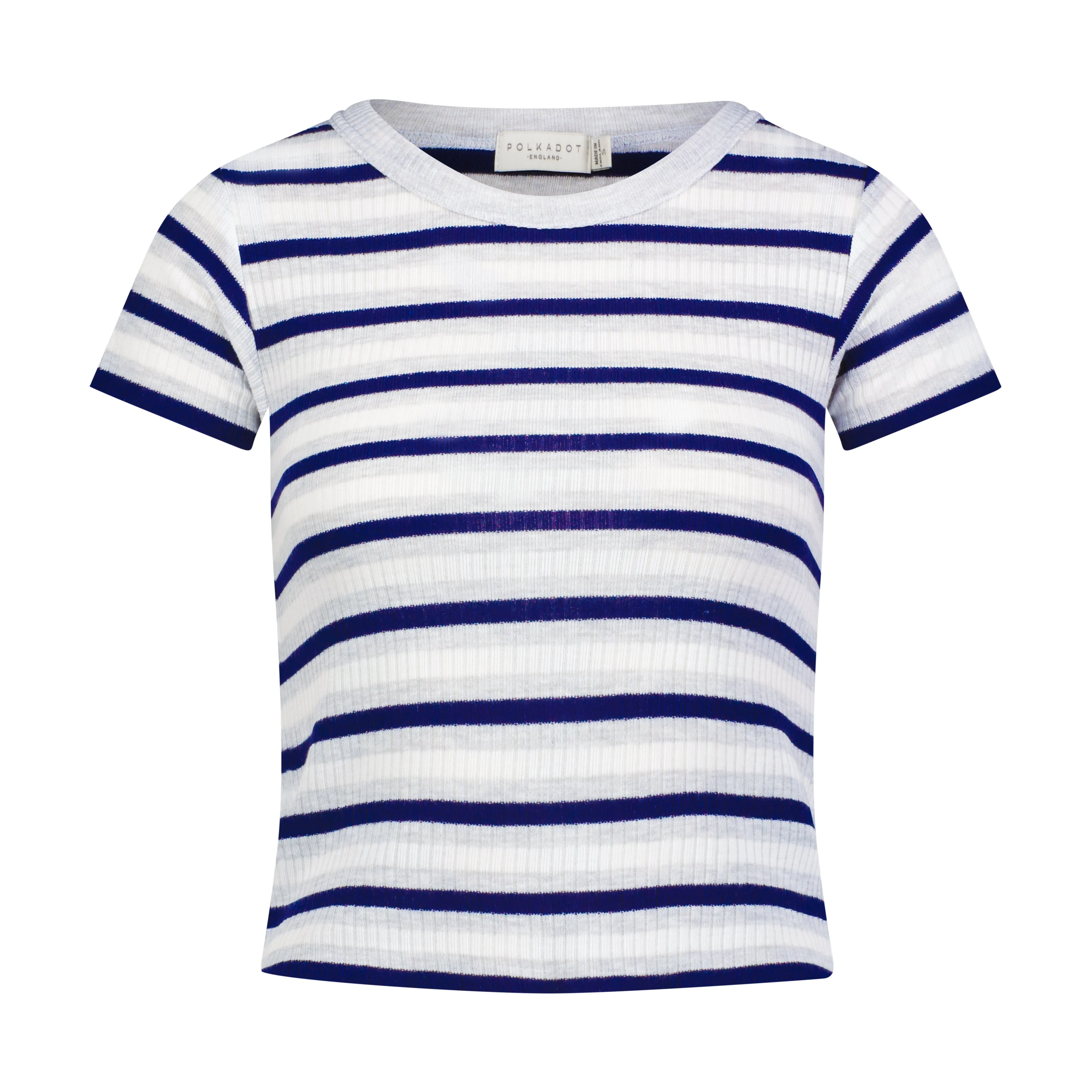 Polkadot BABY CROP BABY TEE CREW SS Navy Lee Rib Stripe