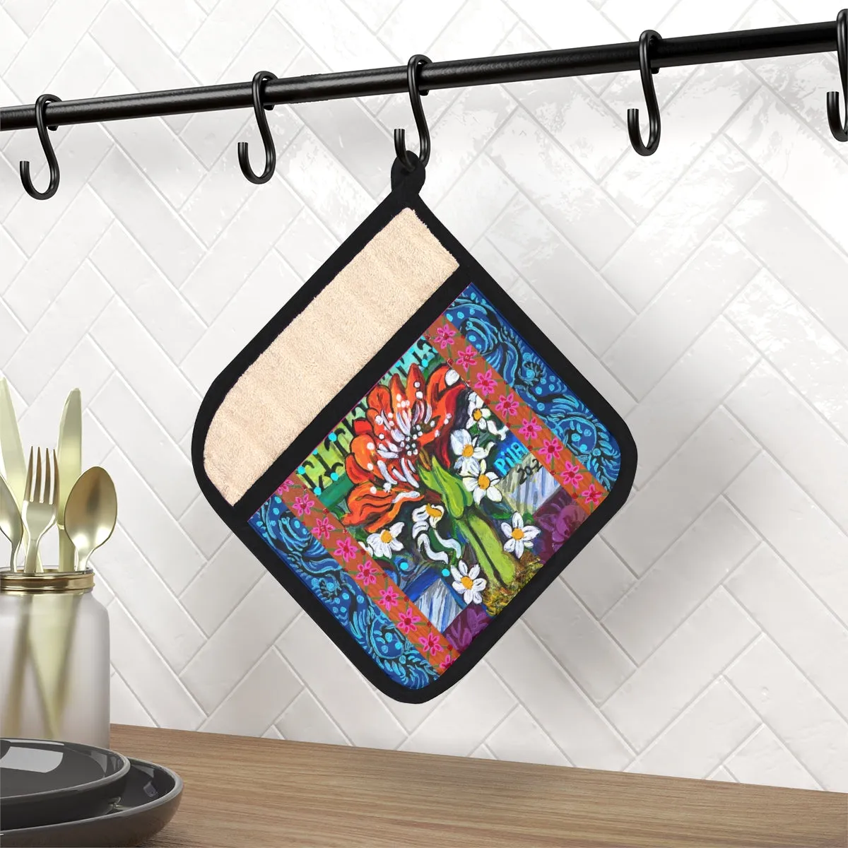 Pot Holder with Pocket - Winter Amaryllis