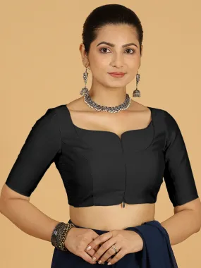 Priya x Rozaana | Elbow Sleeves Saree Blouse in Raven Black