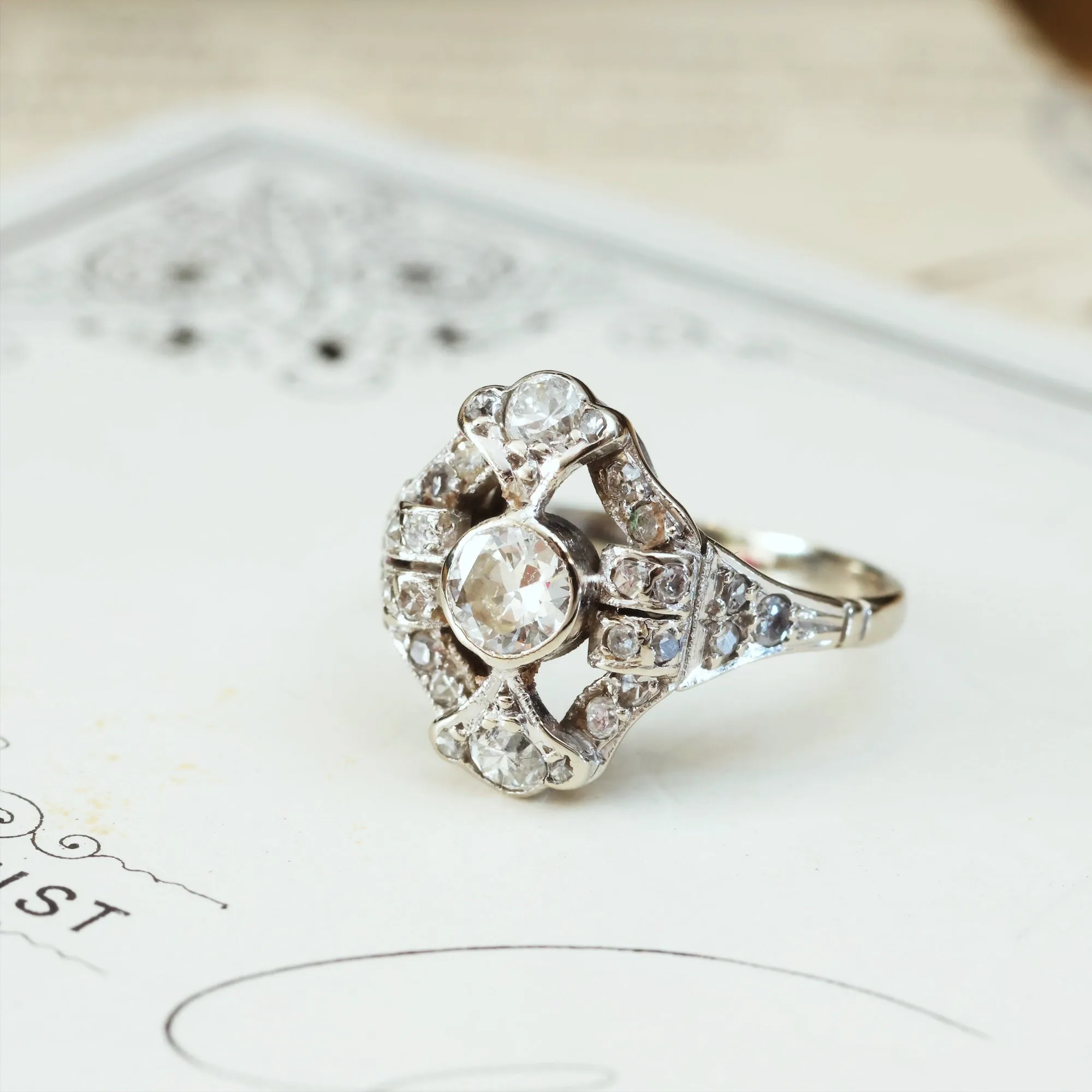 Quite Exquisitely Vintage Art Deco Diamond Cluster Ring