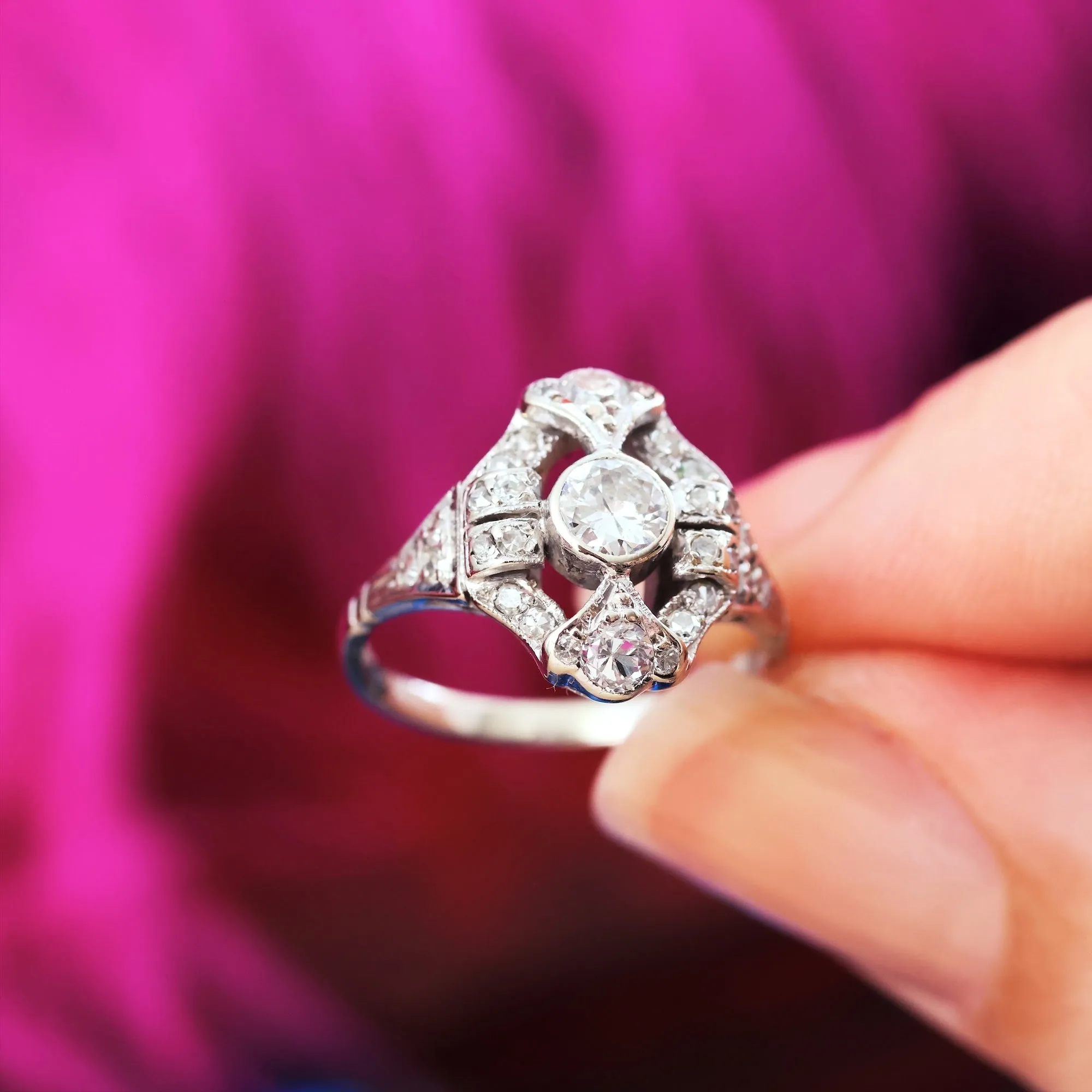 Quite Exquisitely Vintage Art Deco Diamond Cluster Ring