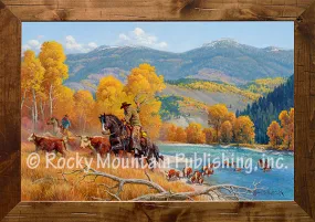 "Crossing the Snake River" Western Framed Canvas Print