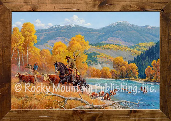 "Crossing the Snake River" Western Framed Canvas Print