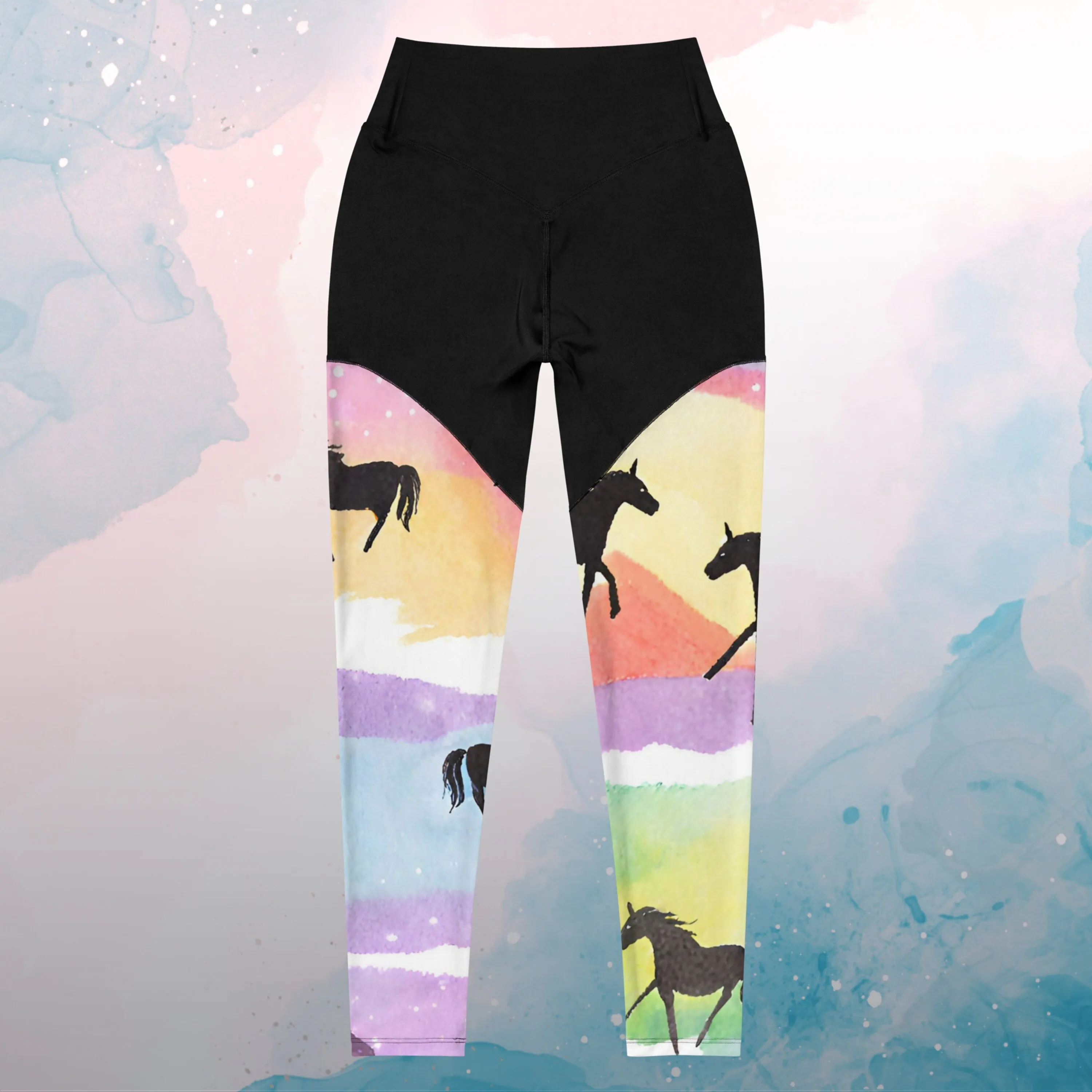 Rainbows and Abstract Horses Athletic Compression Leggings