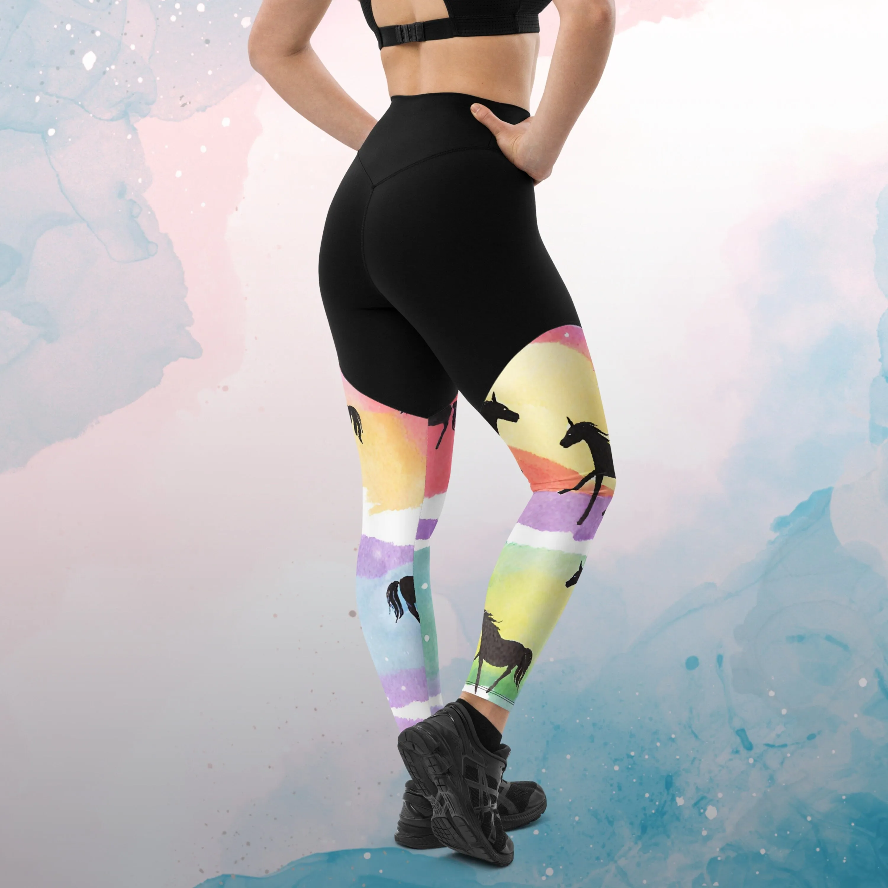 Rainbows and Abstract Horses Athletic Compression Leggings