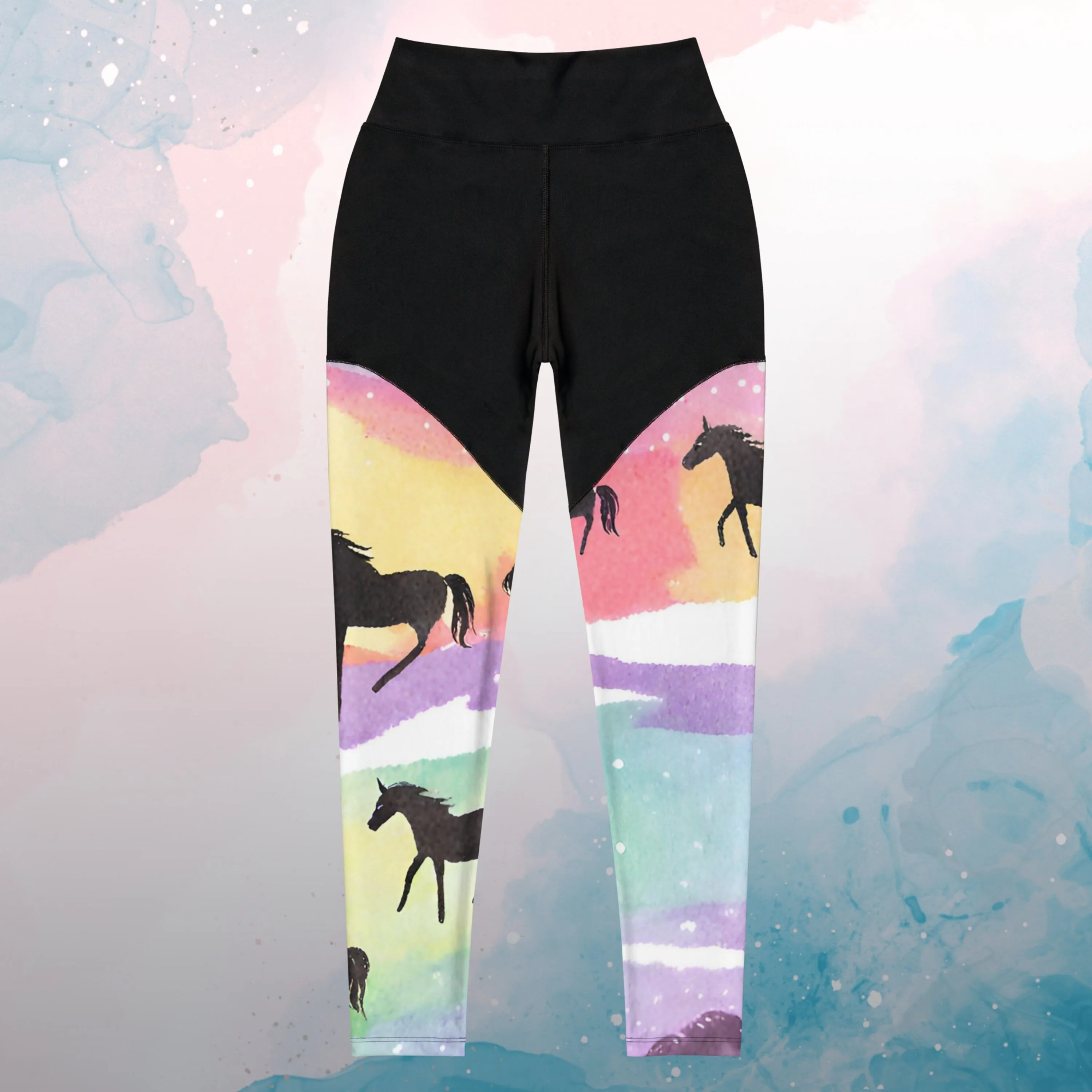 Rainbows and Abstract Horses Athletic Compression Leggings