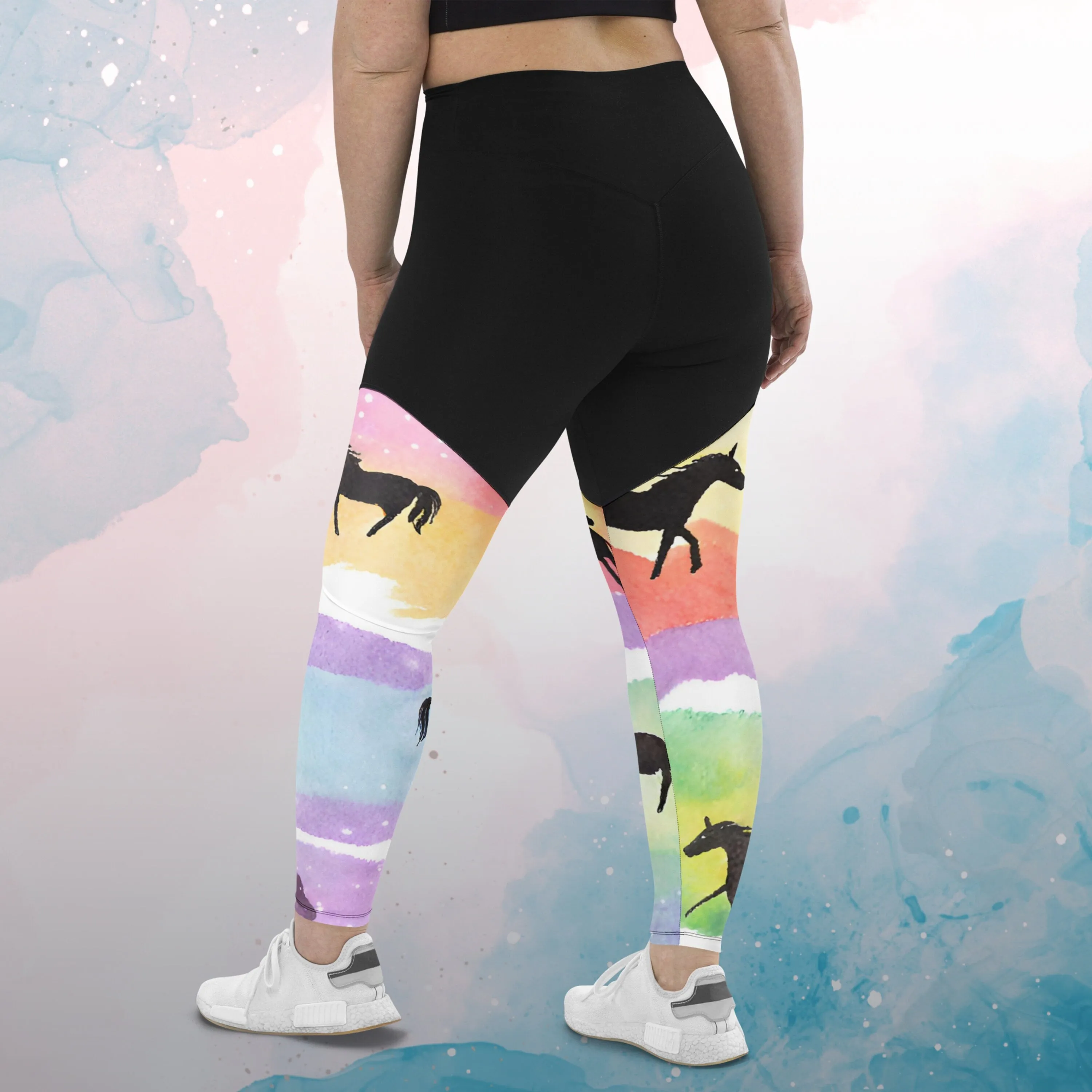 Rainbows and Abstract Horses Athletic Compression Leggings