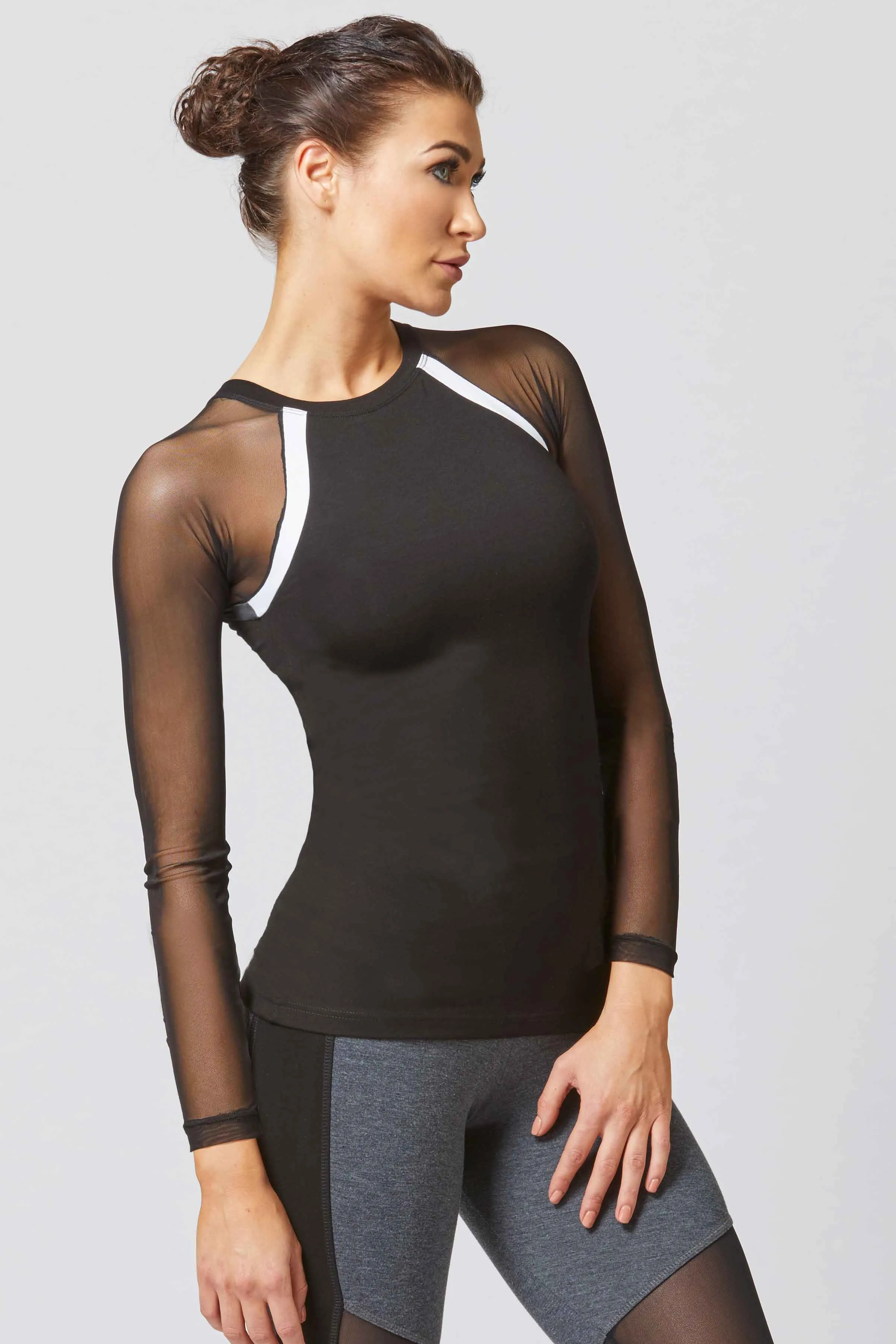 Reversible Raglan Mesh Long Sleeve Yoga Top Black