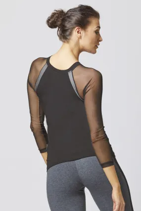 Reversible Raglan Mesh Long Sleeve Yoga Top Black