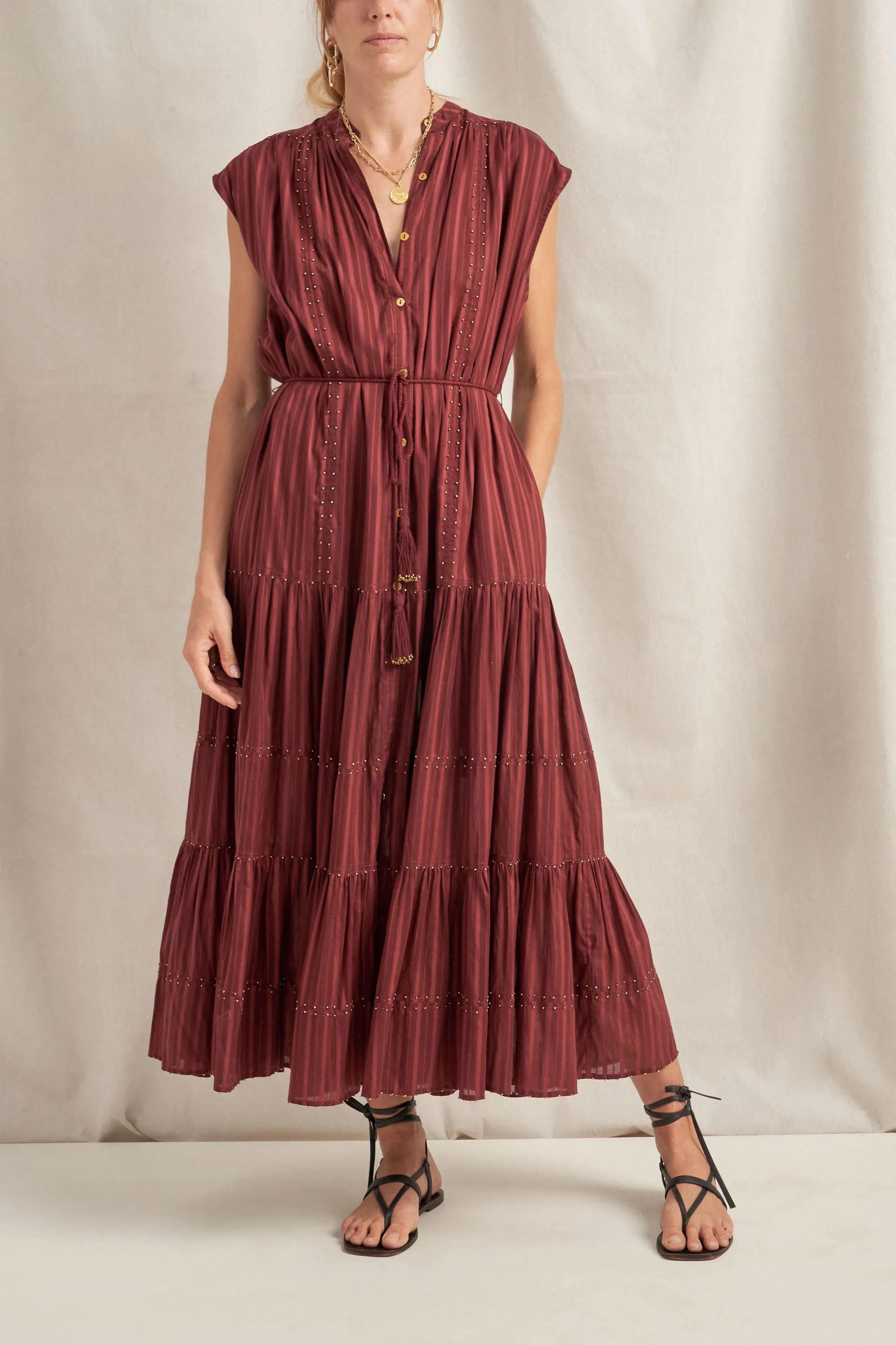 Rhea Mahogany Sleeveless Maxi Dress