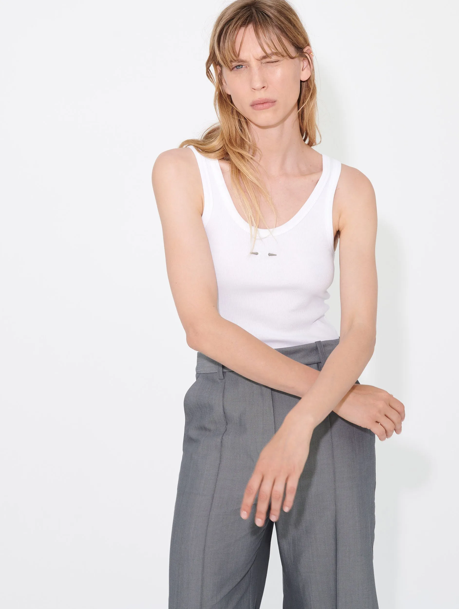 Ribbed cotton jersey tank top