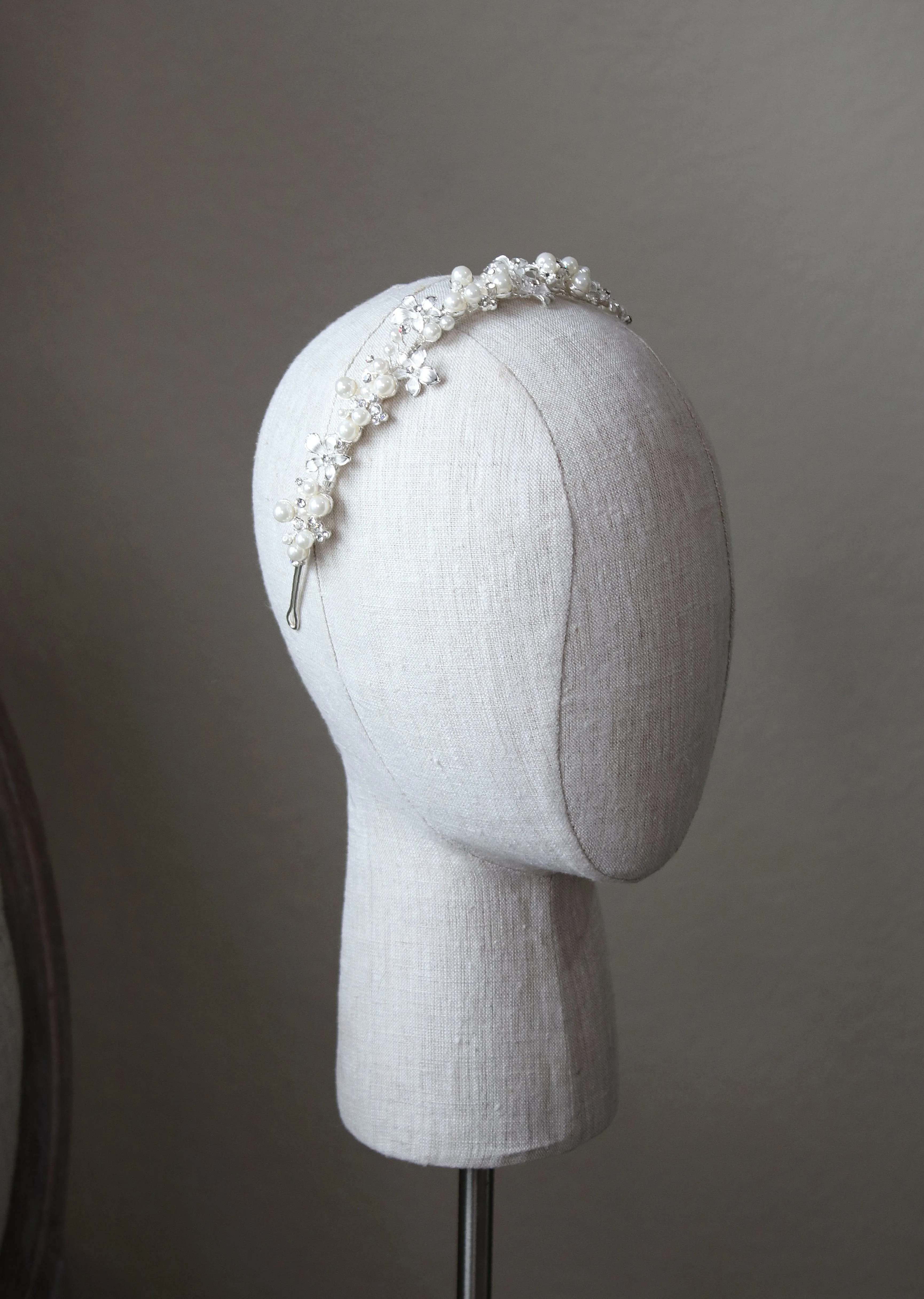 RILEY Silver Crystal and Pearl Headpiece Tiara