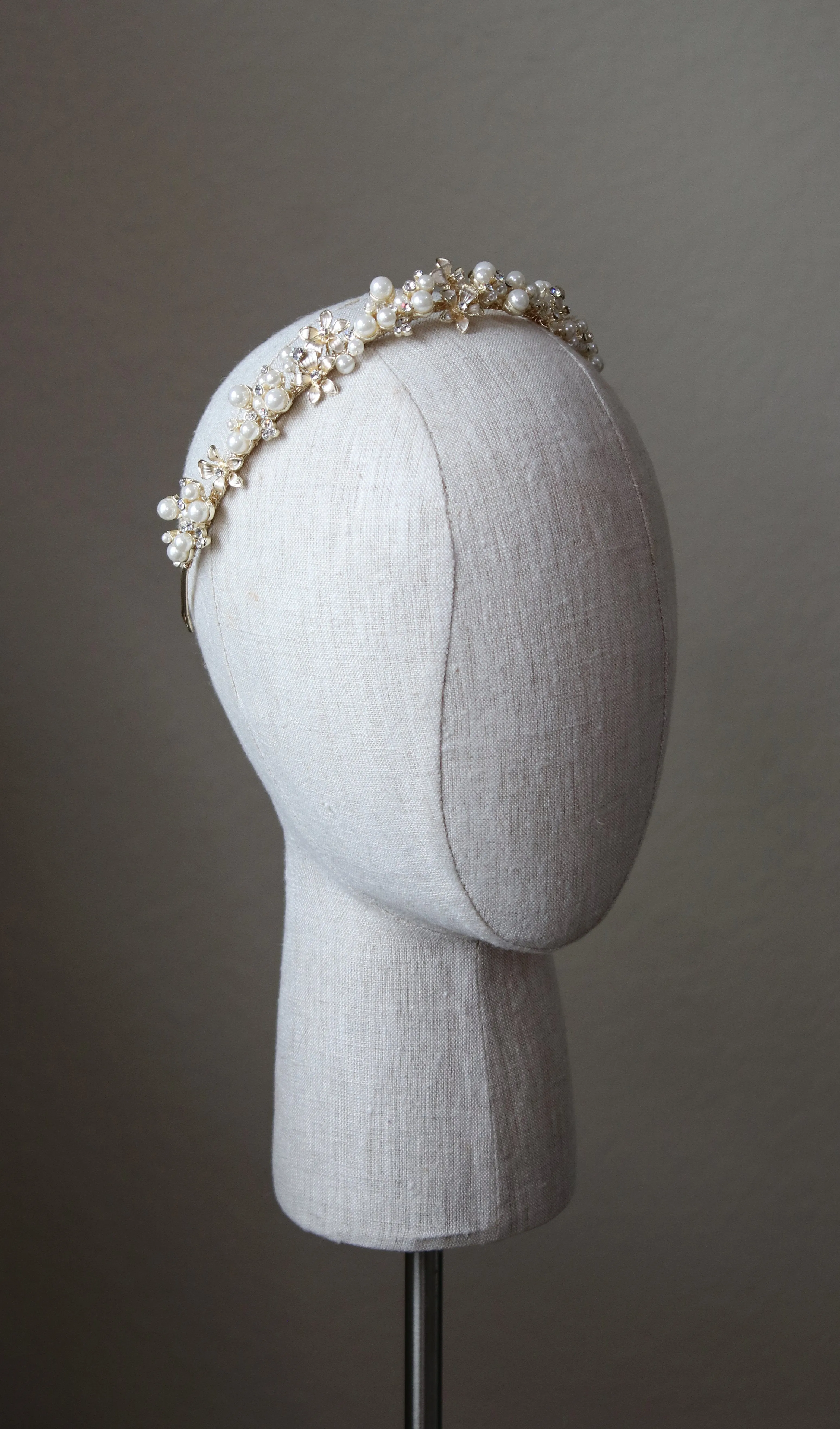 RILEY Silver Crystal and Pearl Headpiece Tiara