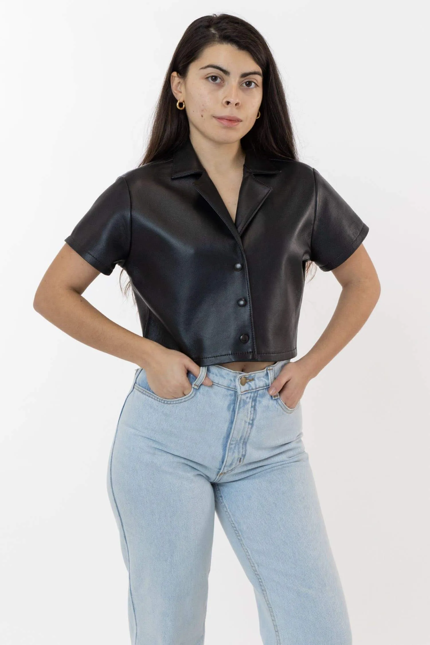 RLH3021 - Leather Cropped Camp Collar Shirt