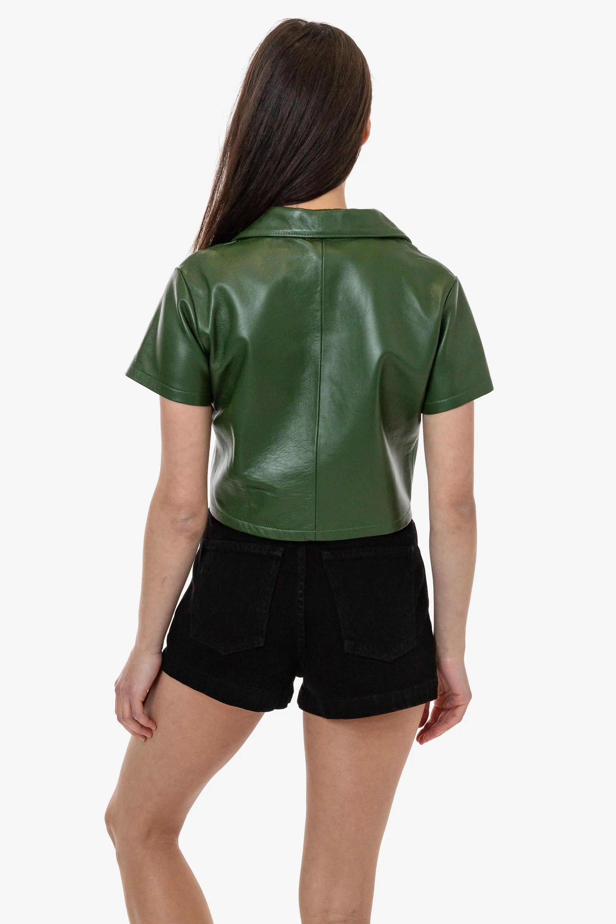 RLH3021 - Leather Cropped Camp Collar Shirt