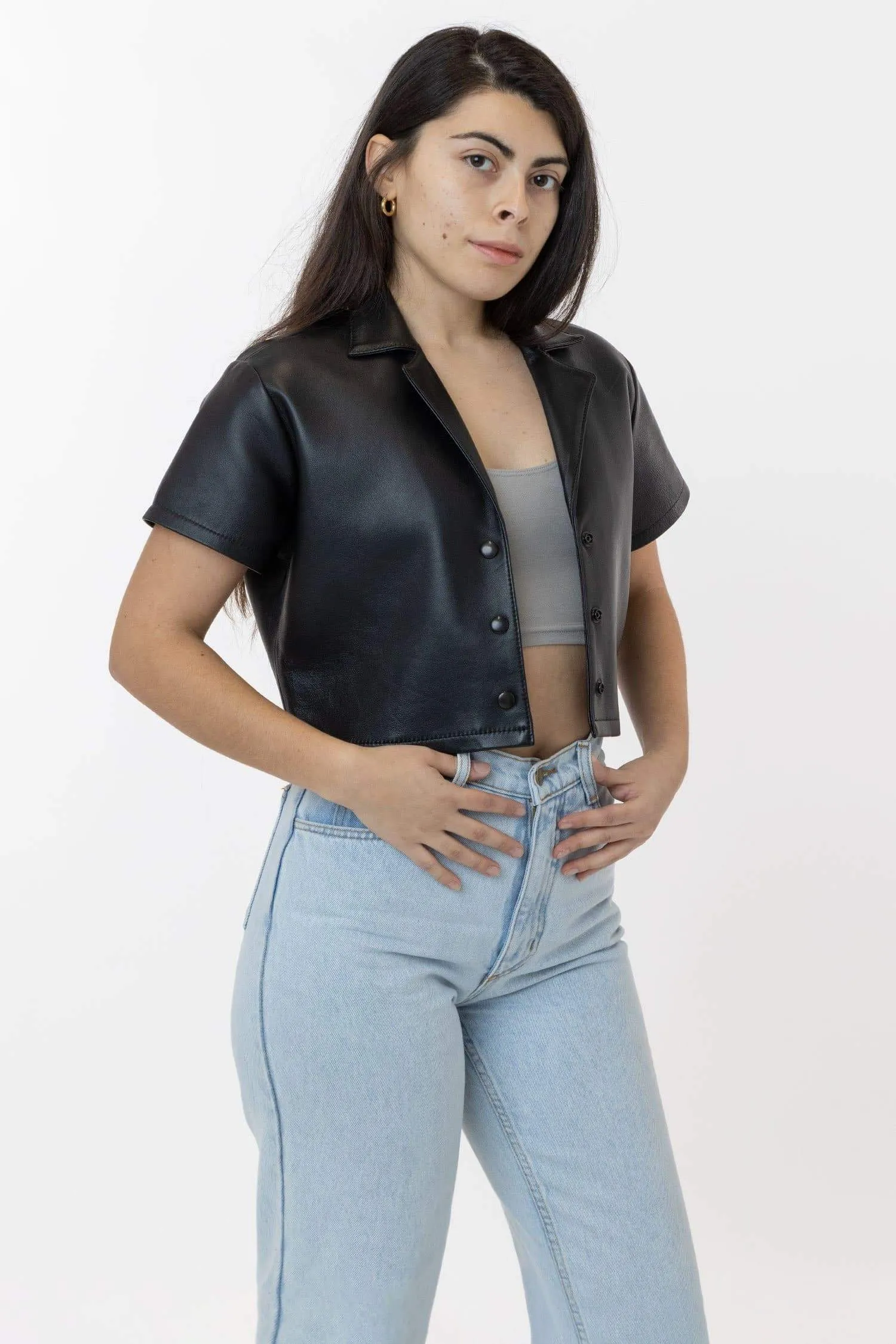 RLH3021 - Leather Cropped Camp Collar Shirt