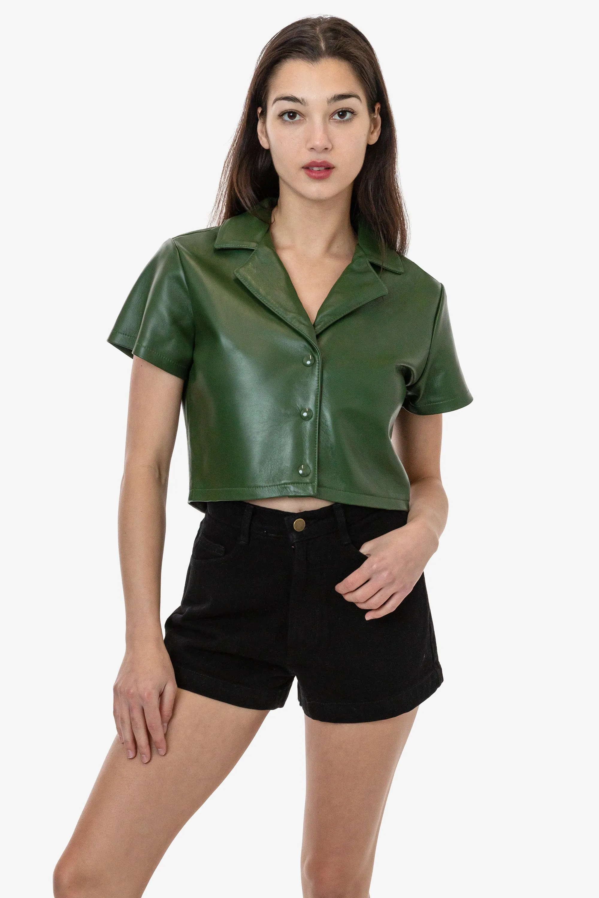 RLH3021 - Leather Cropped Camp Collar Shirt