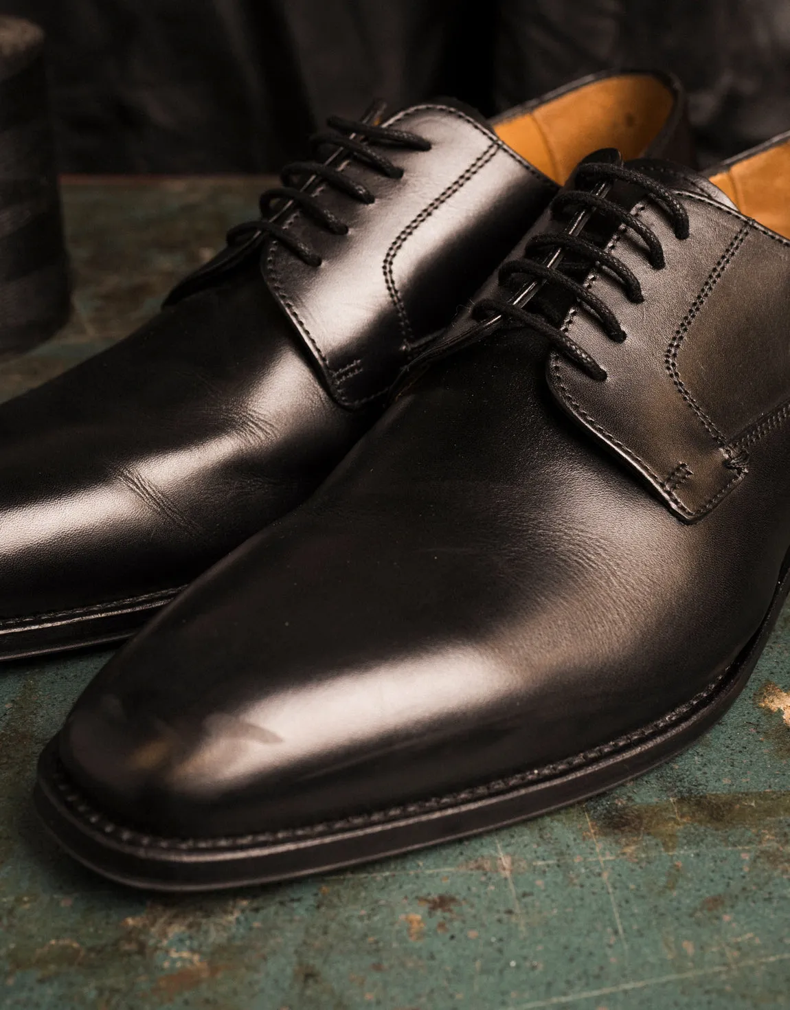 Rostock Black Plain Derby Shoe