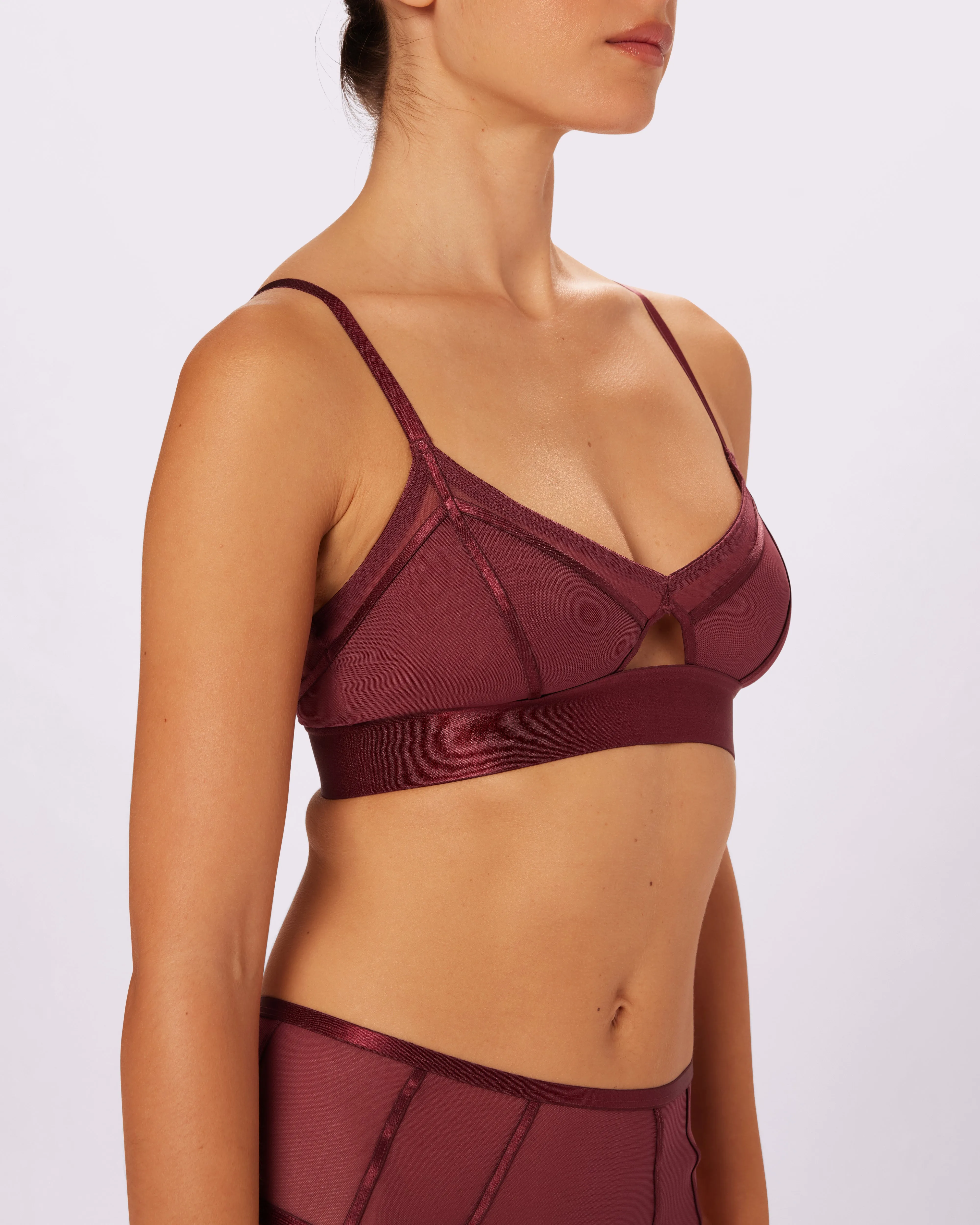 Sheer Sculpt Pop Cutout Triangle Bralette | Silky Mesh | Archive (Blackberry)