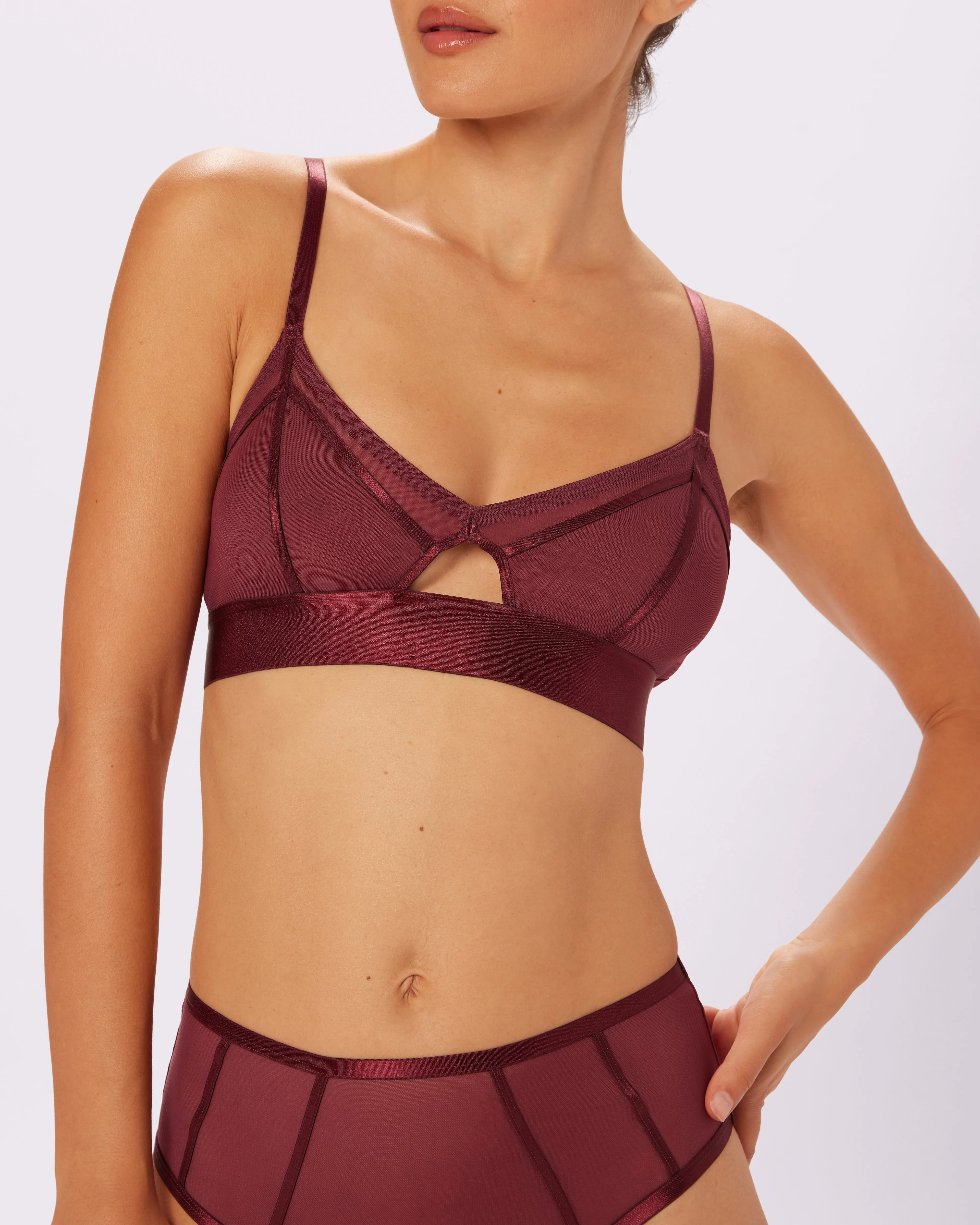 Sheer Sculpt Pop Cutout Triangle Bralette | Silky Mesh | Archive (Blackberry)