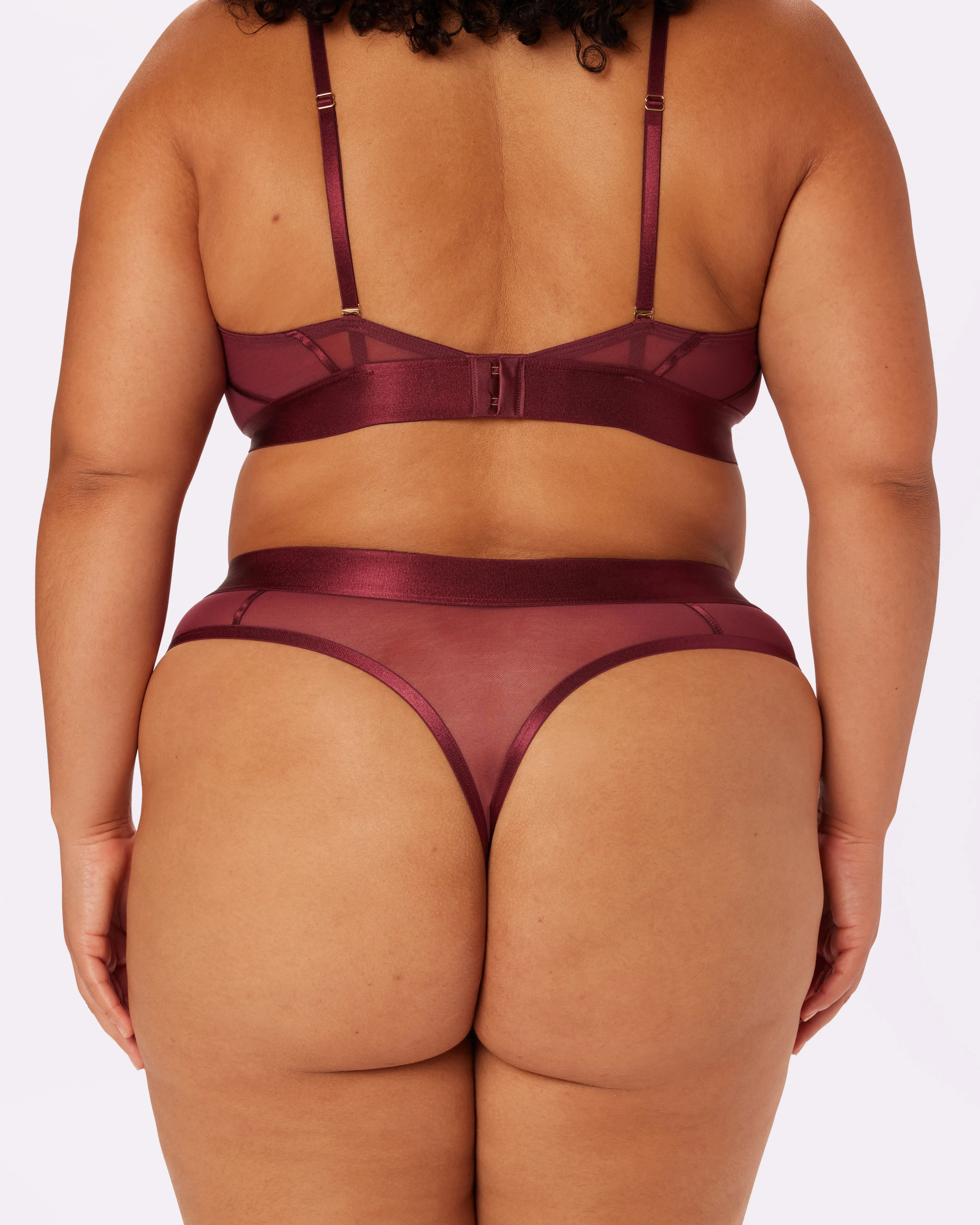 Sheer Sculpt Pop High Cut Thong | Silky Mesh | Archive (Blackberry)