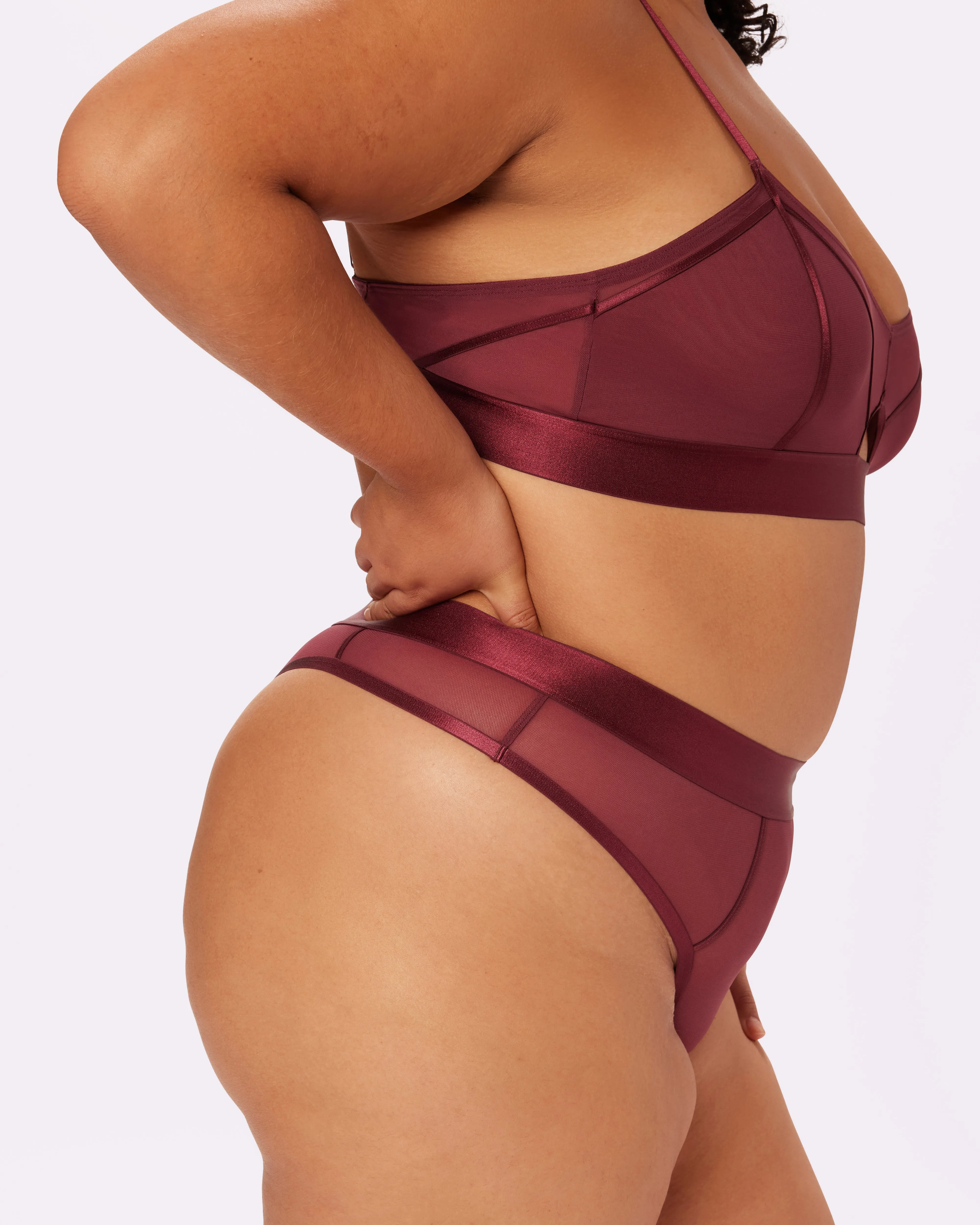 Sheer Sculpt Pop High Cut Thong | Silky Mesh | Archive (Blackberry)