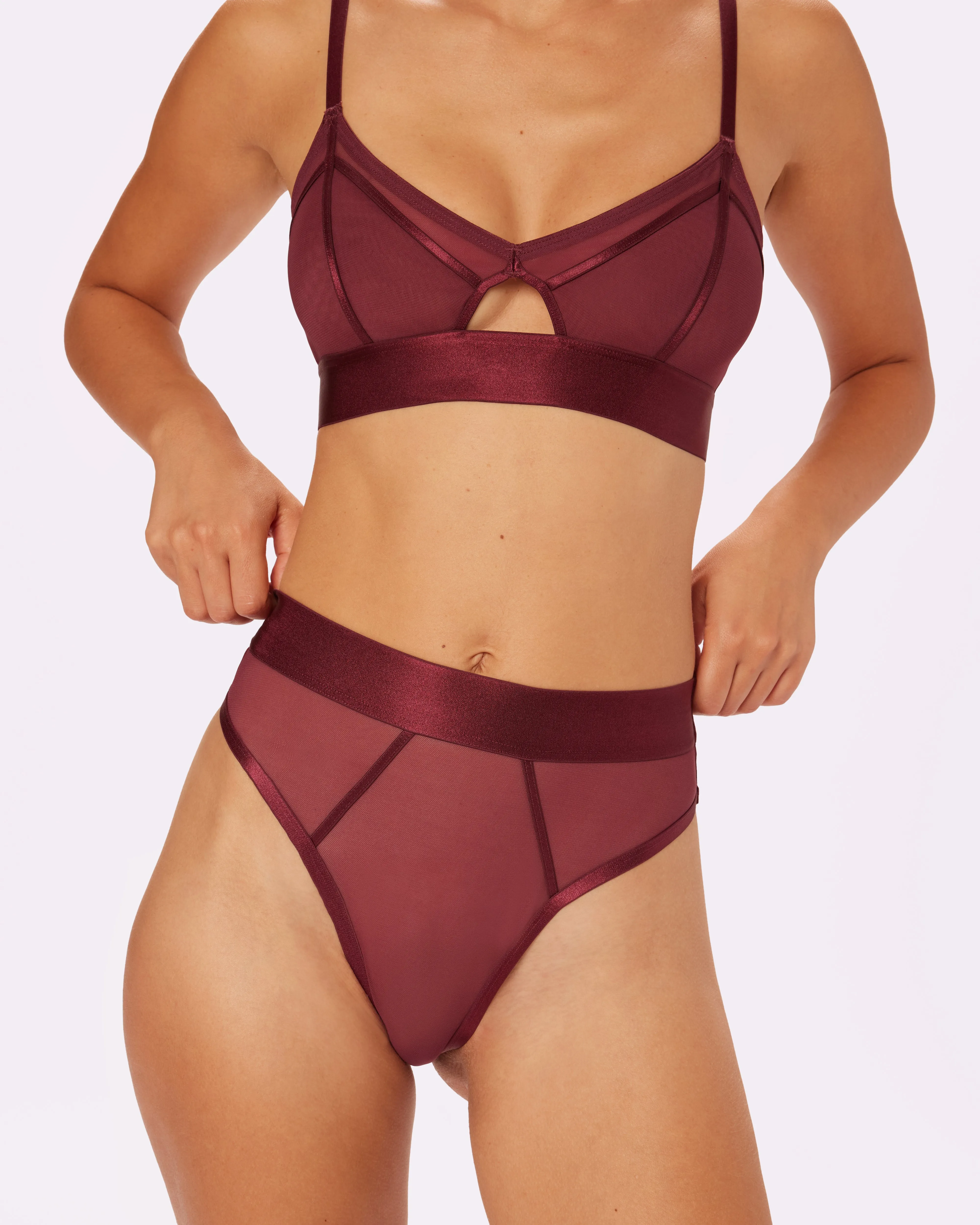 Sheer Sculpt Pop High Cut Thong | Silky Mesh | Archive (Blackberry)