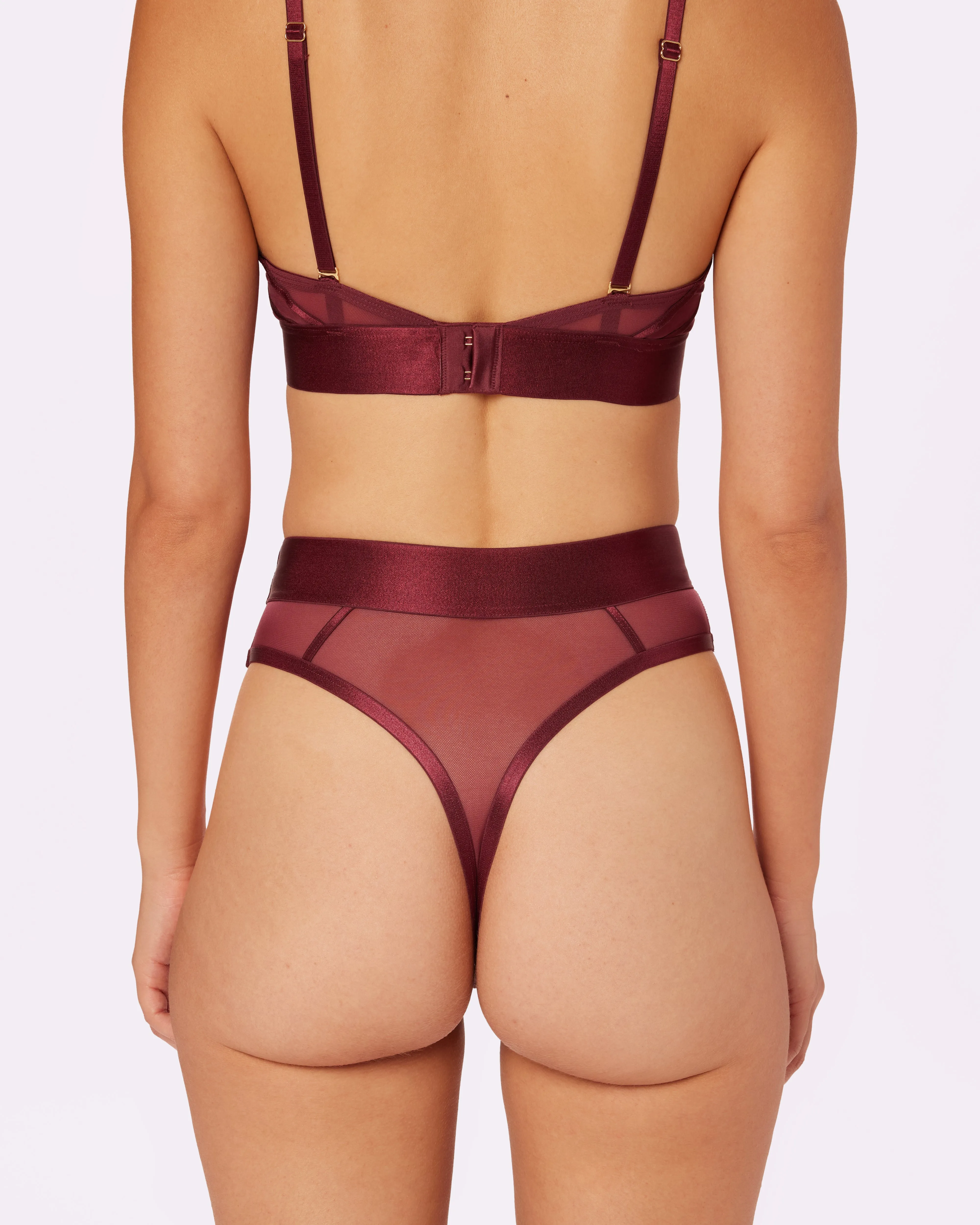 Sheer Sculpt Pop High Cut Thong | Silky Mesh | Archive (Blackberry)