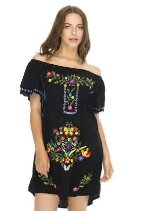 Short Off Shoulder Embroidery Tunic Dress