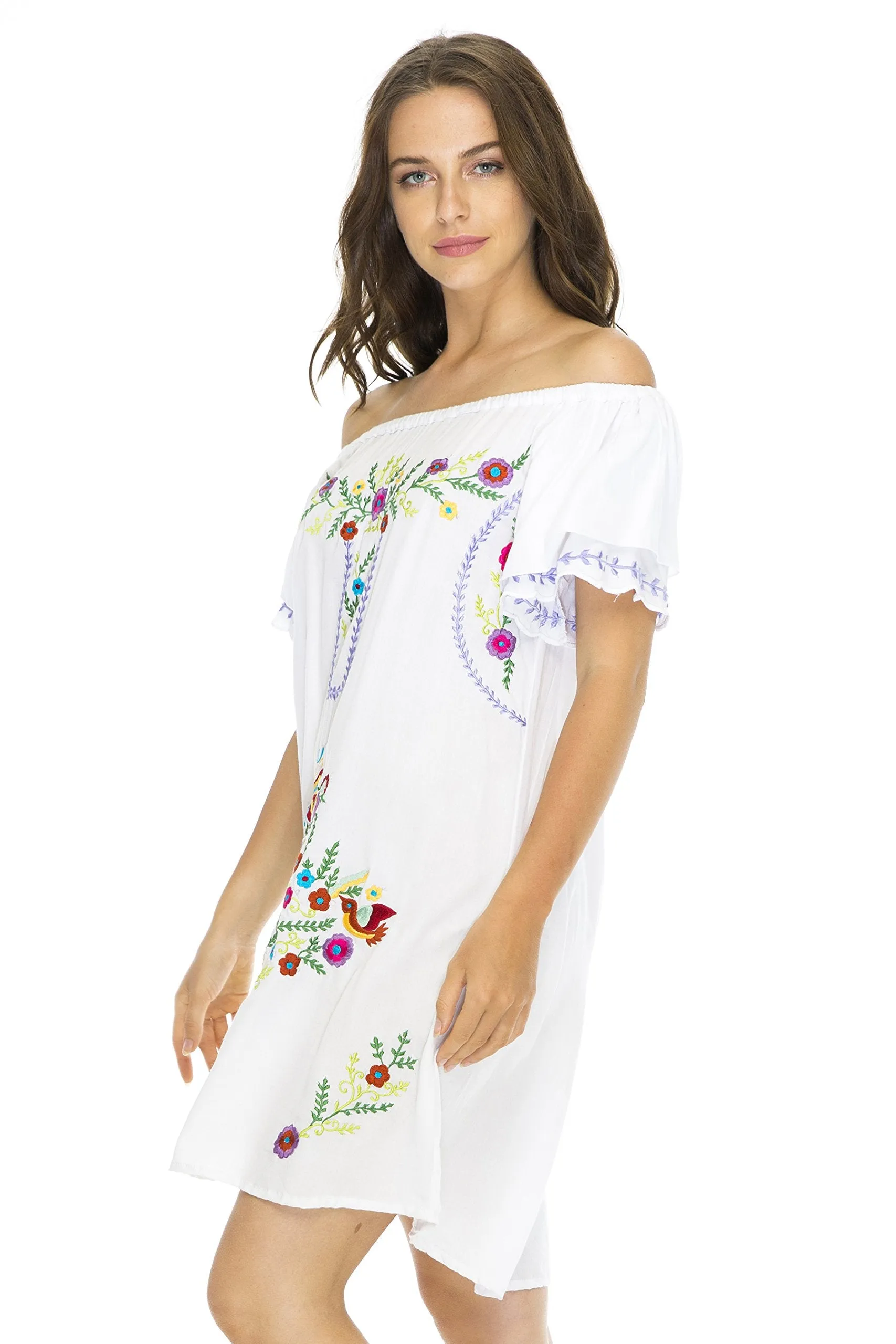 Short Off Shoulder Embroidery Tunic Dress