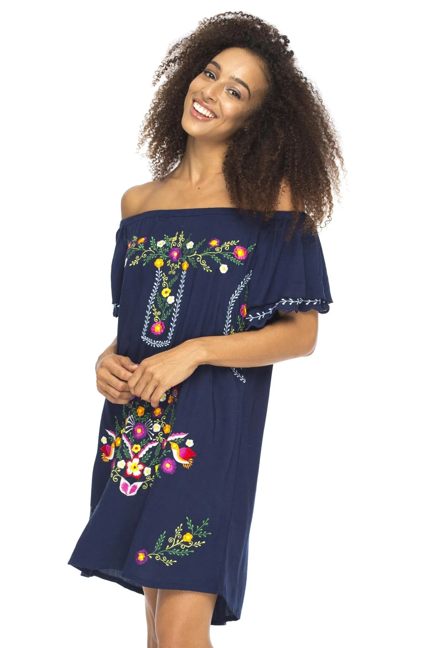 Short Off Shoulder Embroidery Tunic Dress