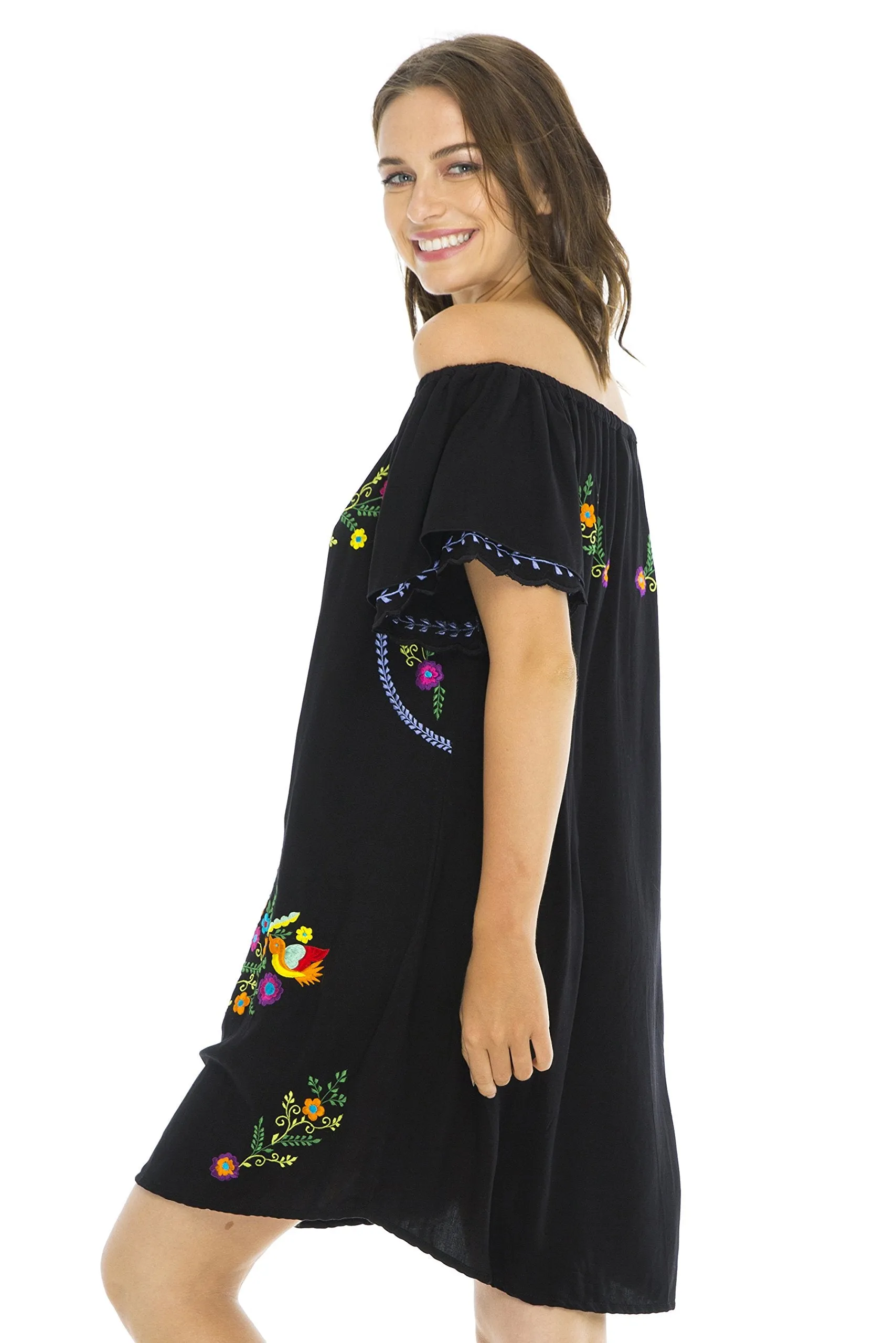 Short Off Shoulder Embroidery Tunic Dress