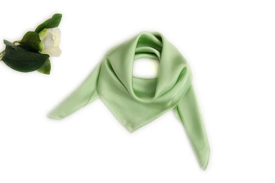 Small Square Silk Satin Scarf Plain Green Color XFJ309