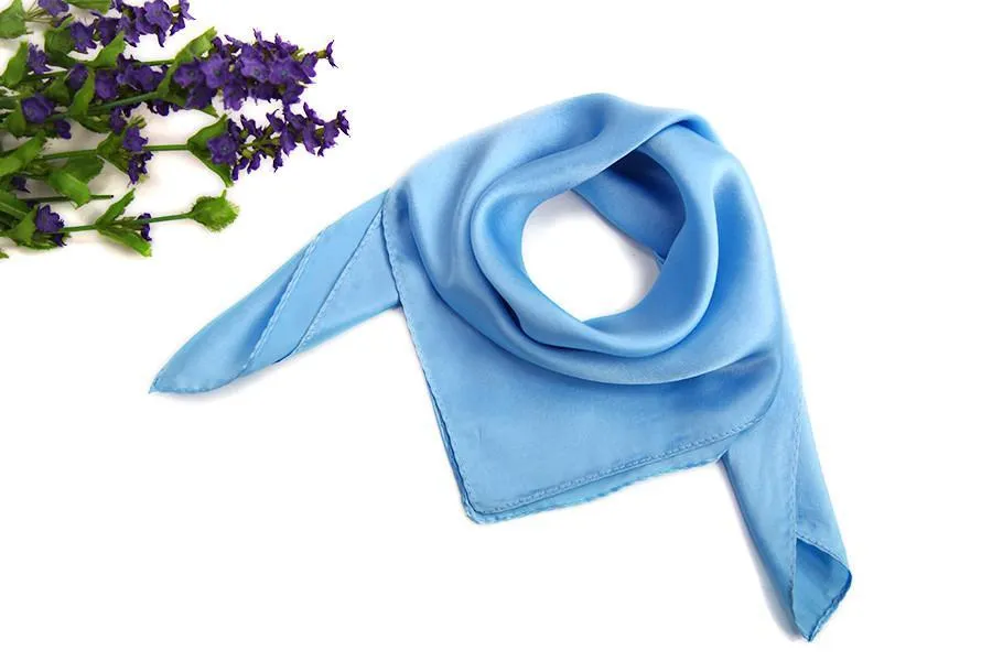 Small Square Silk Satin Scarf Plain Sky Blue Color XFJ305