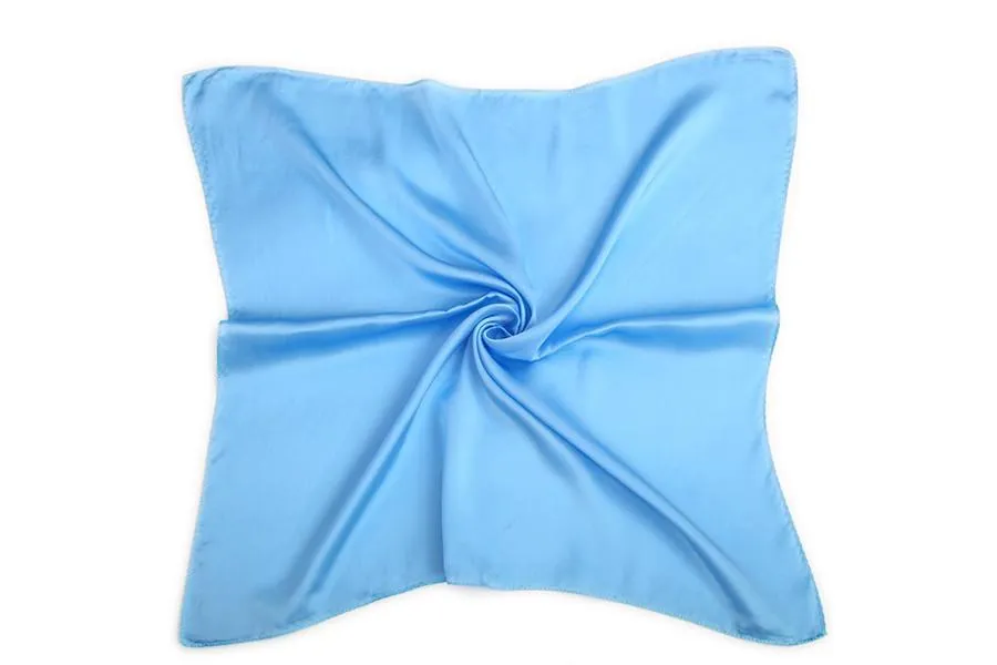 Small Square Silk Satin Scarf Plain Sky Blue Color XFJ305