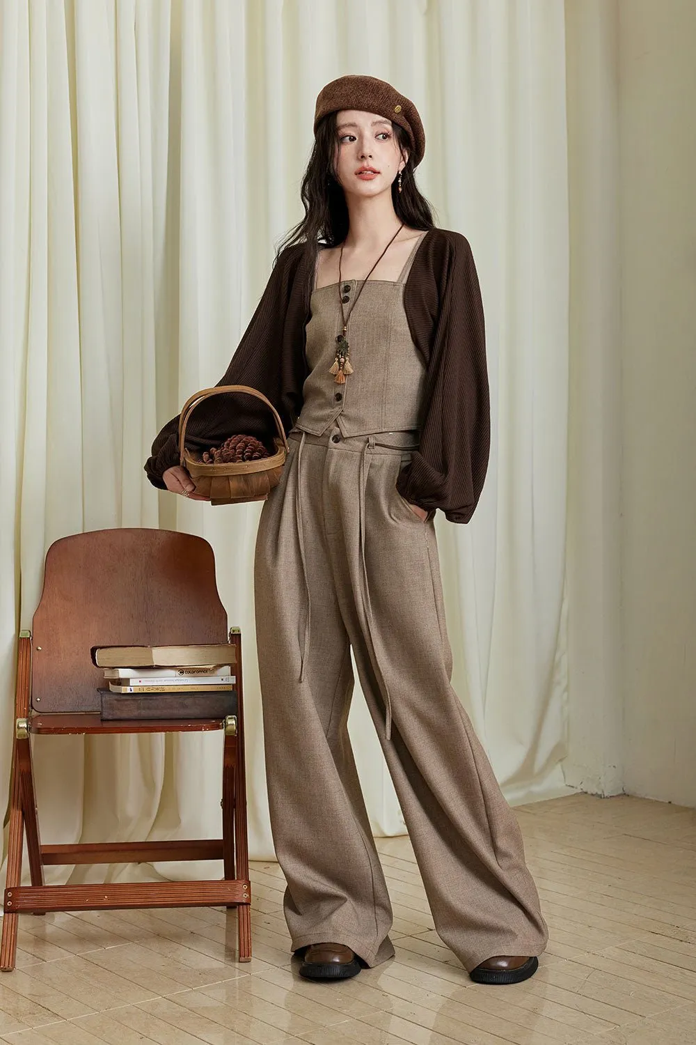 Spaghetti Strap Top   Coat   Pant Set