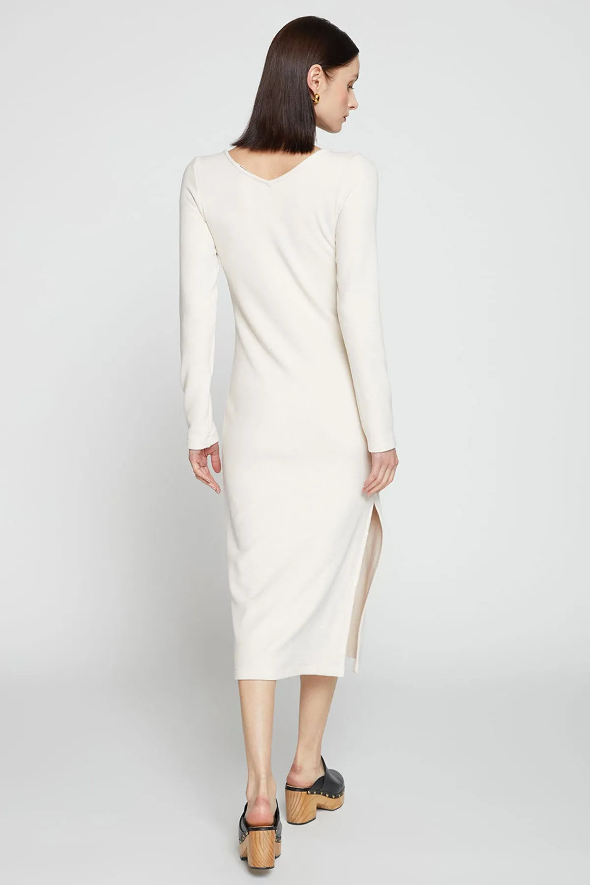 Stateside Honeyluxe Flatback Rib Double V-Neck Dress in Cream