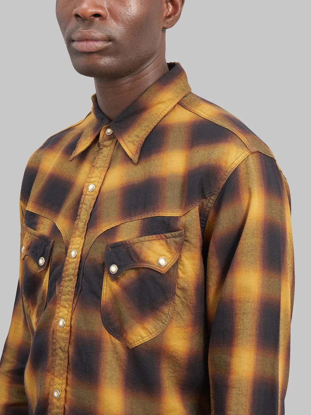 Stevenson Overall Co. Cody Plaid Twill Shirt Camel x Black